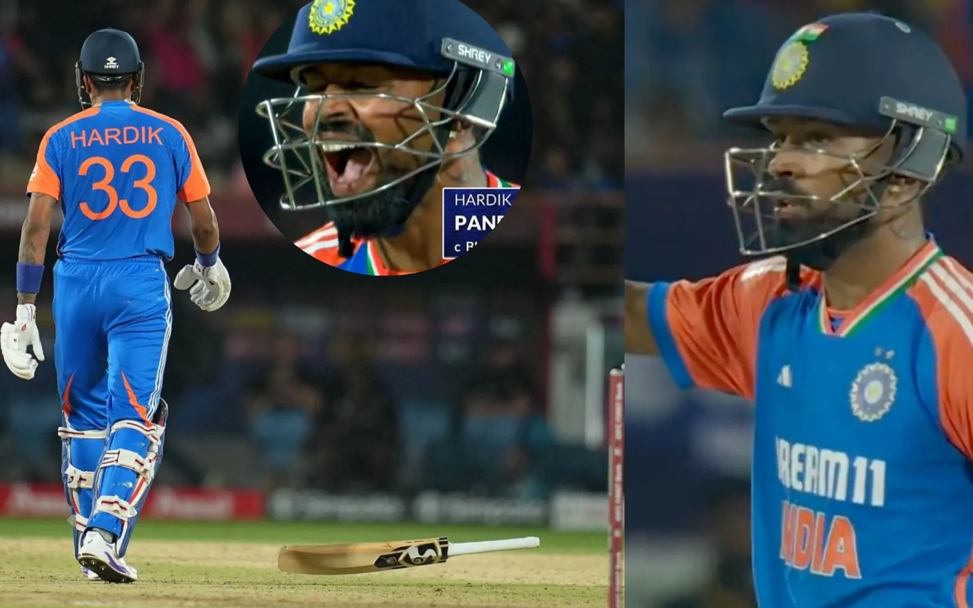 Hardik Pandya after dismissed in the 3rd T20I [Source: @21OneTwo34/x.com]