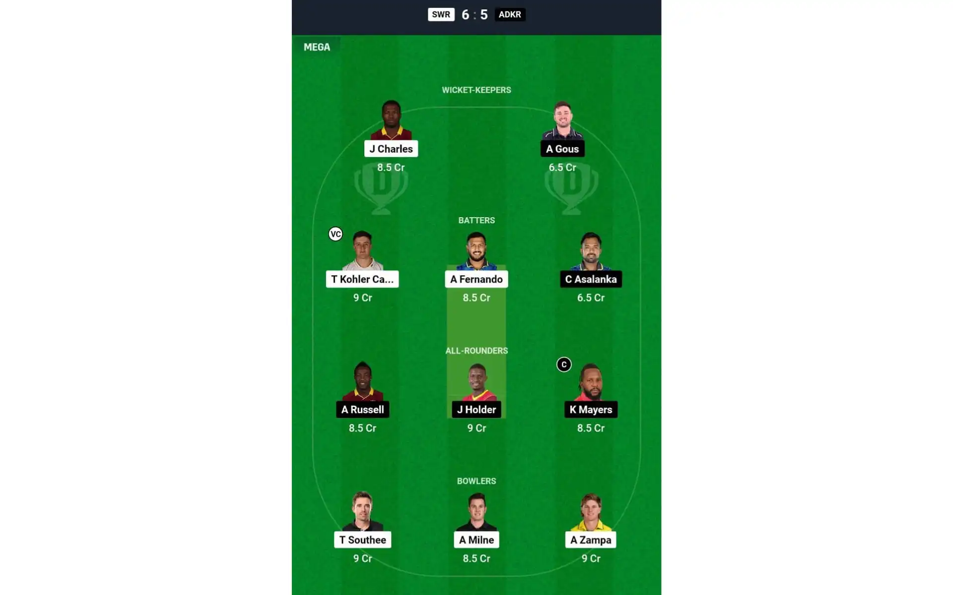 SWR vs ADKR, ILT20 2025 Match 25: Dream11 Team 1 [Source: @Dream11 App]