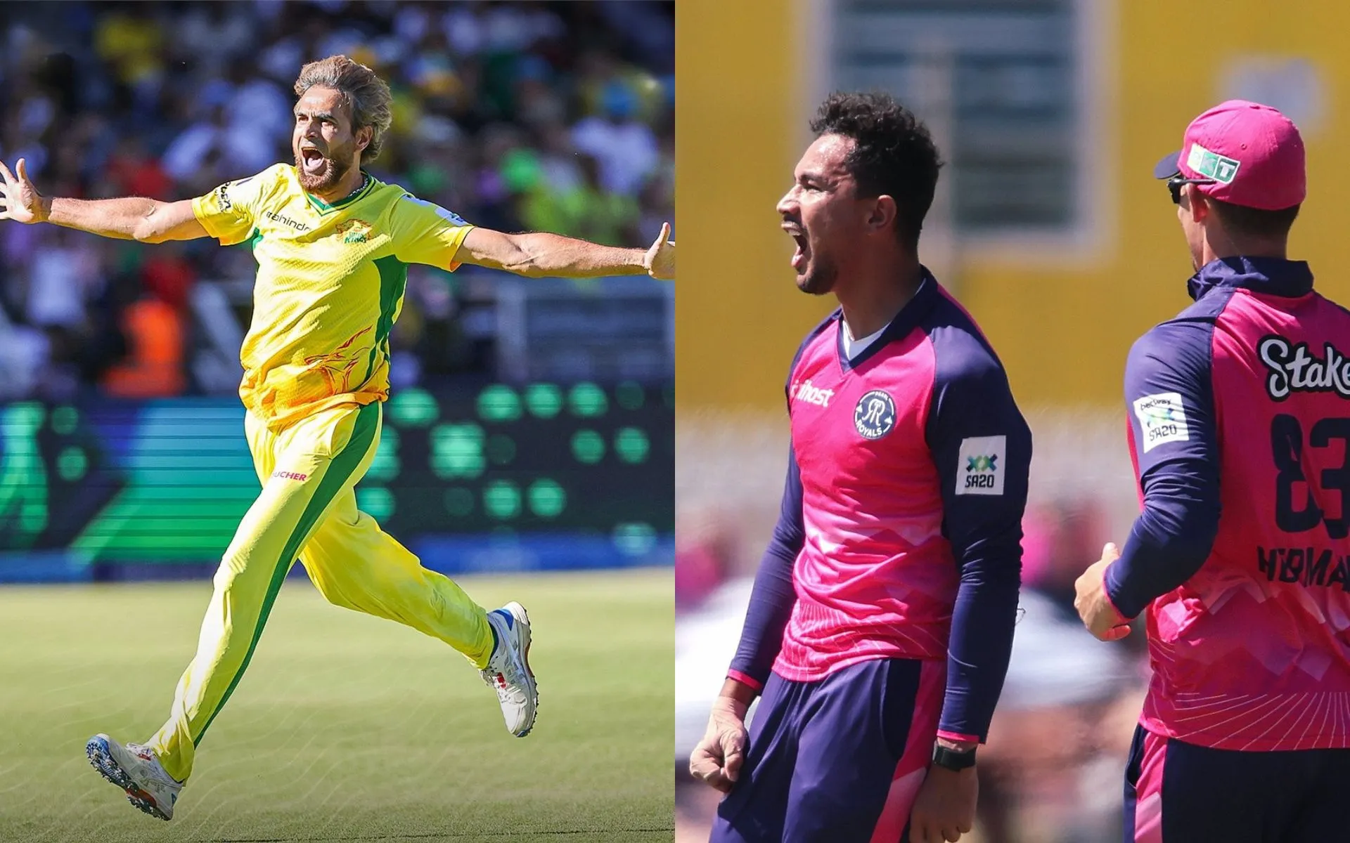 Imran Tahir and Bjorn Fortuin (Source: @JSKSA20/X.com, @paarlroyals/X.com)