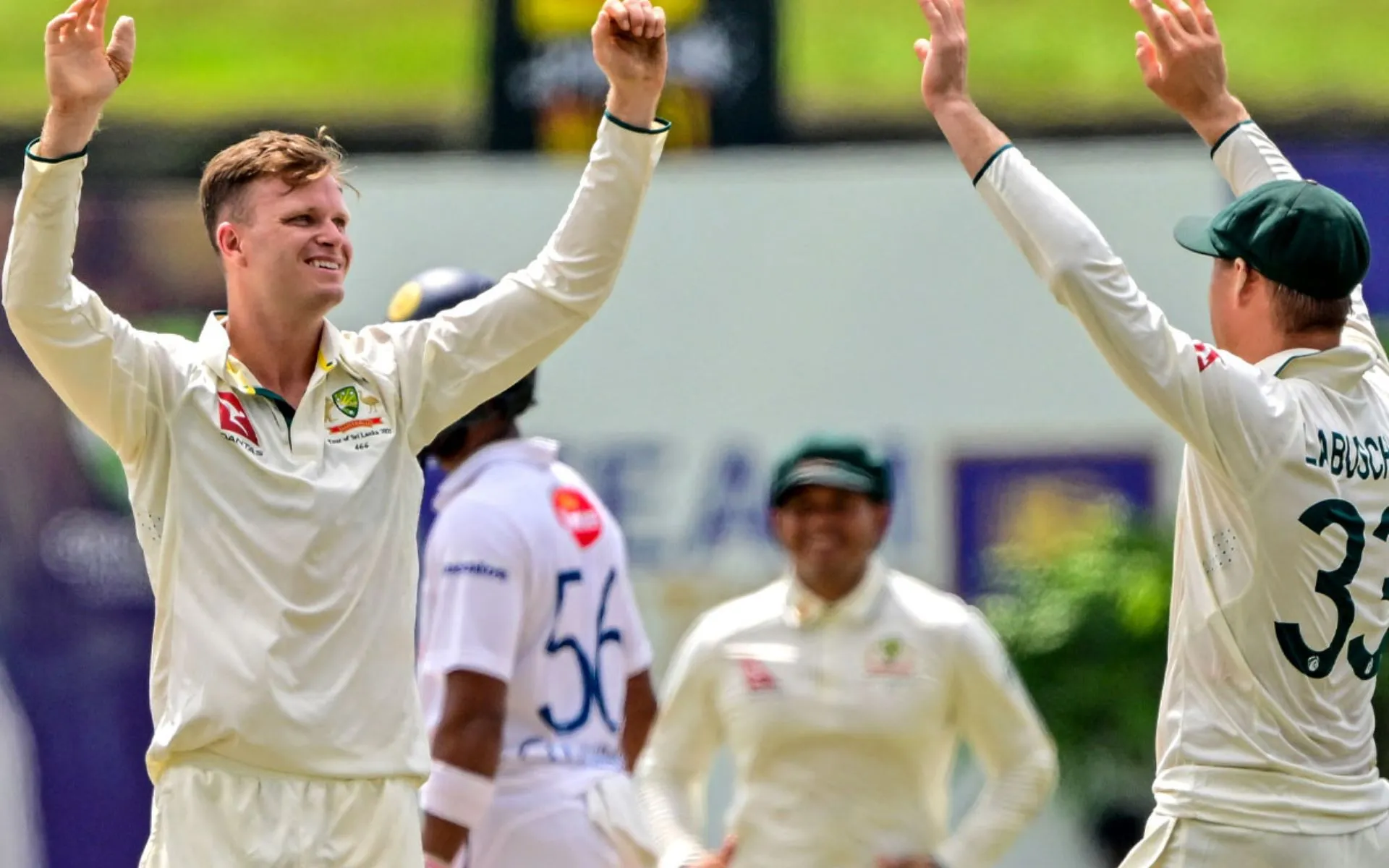 Australian players celebrating a wicket [Source: @cricketcomau/x]