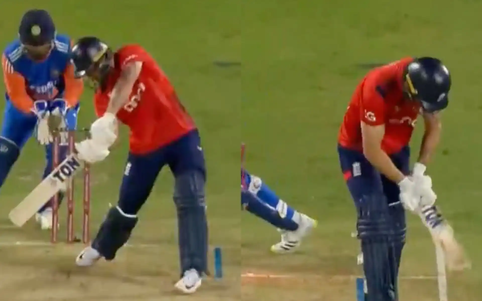 Phil Salt's wicket (Source:@21OneTwo34/X.com)