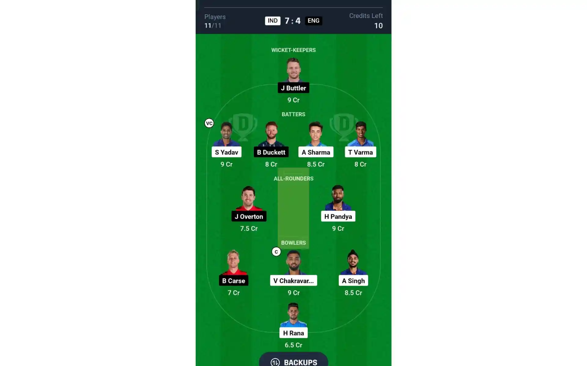 IND vs ENG, 5वां T20I: Dream11 टीम 2 [स्रोत: @Dream11 ऐप]