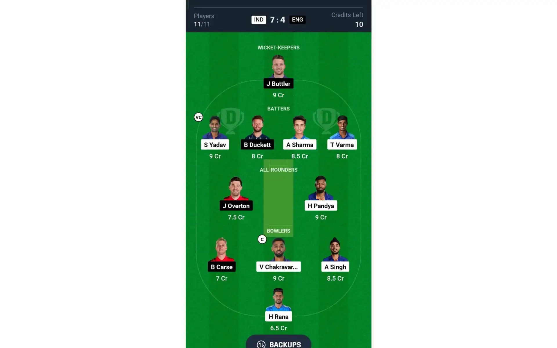 IND vs ENG, 5th T20I: Dream11 Team 2 [Source: @Dream11 App]