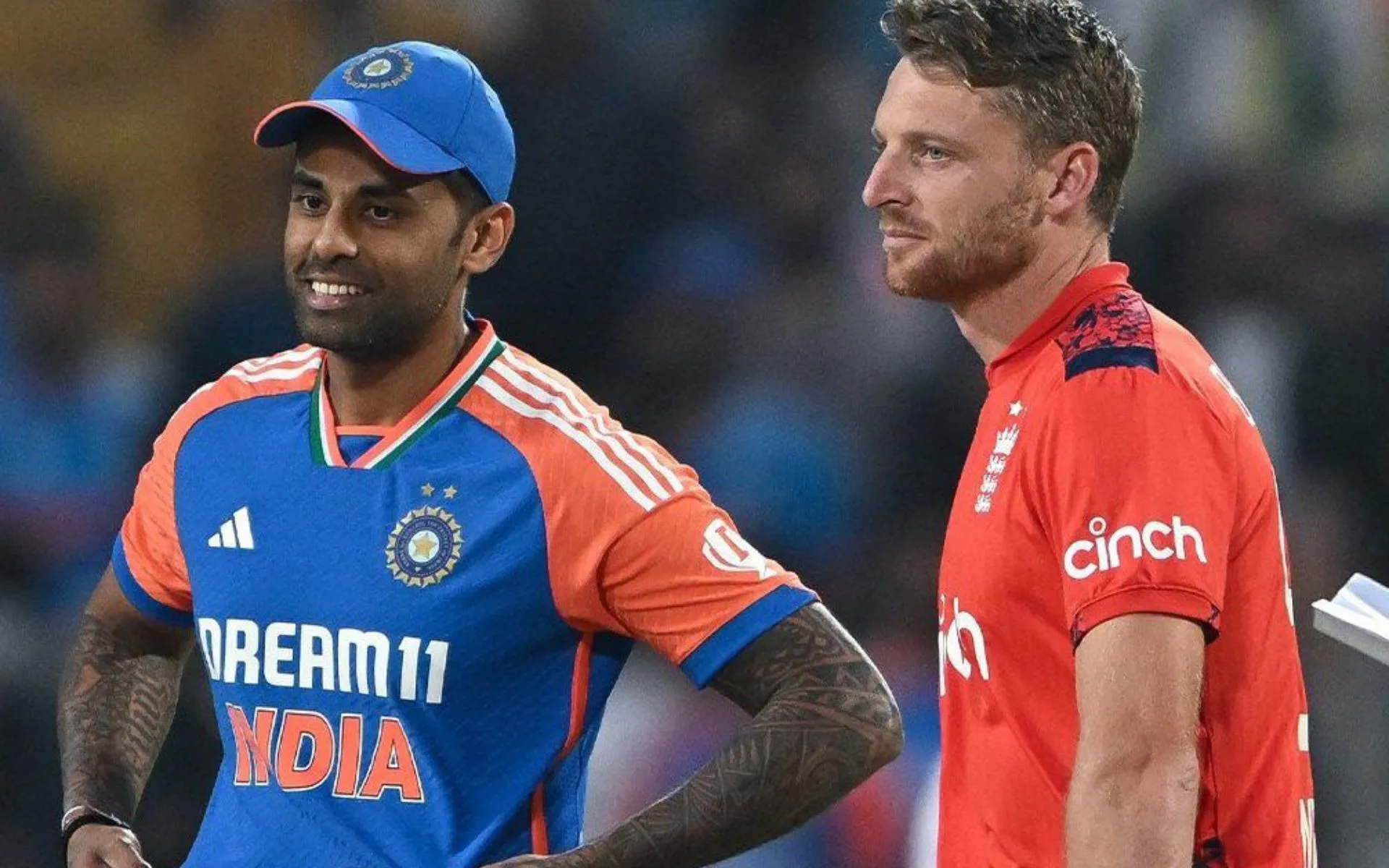 Jos Buttler with Suryakumar Yadav (Source: @Ankeykhna07Khan/X.com)