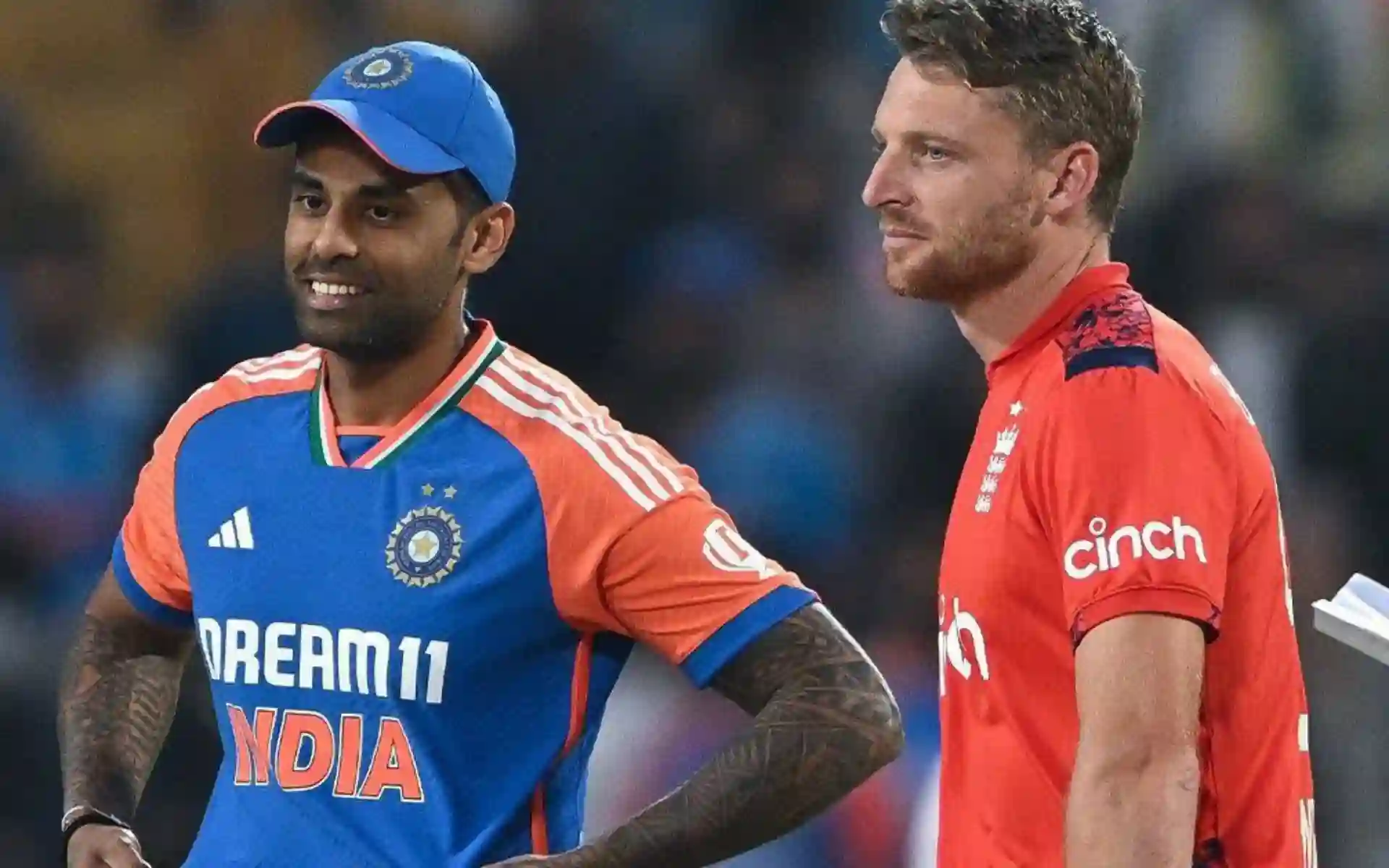 Jos Buttler with Suryakumar Yadav (Source: @Ankeykhna07Khan/X.com)