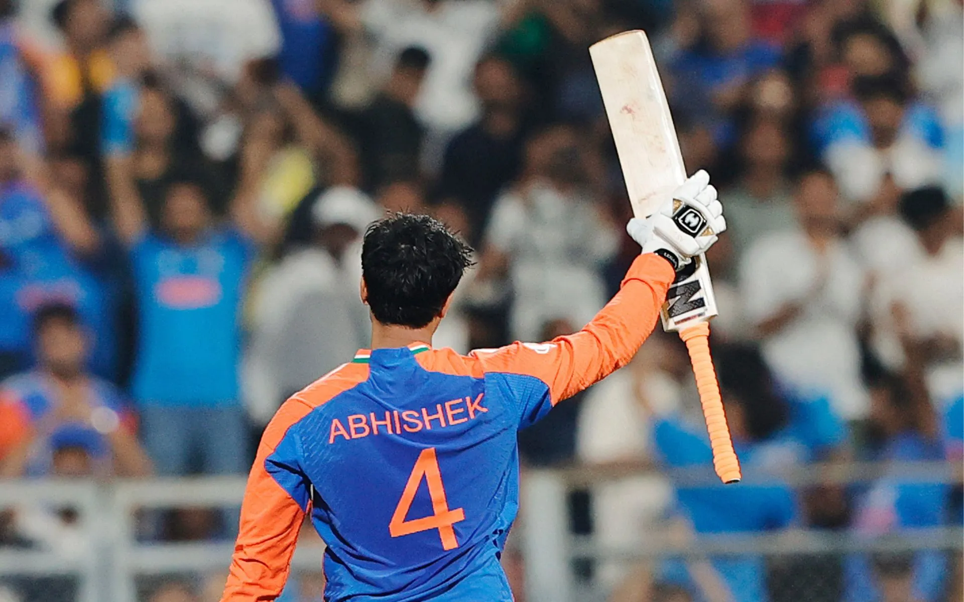 Abhishek Sharma celebrating his century [Source: @BCCI/x]