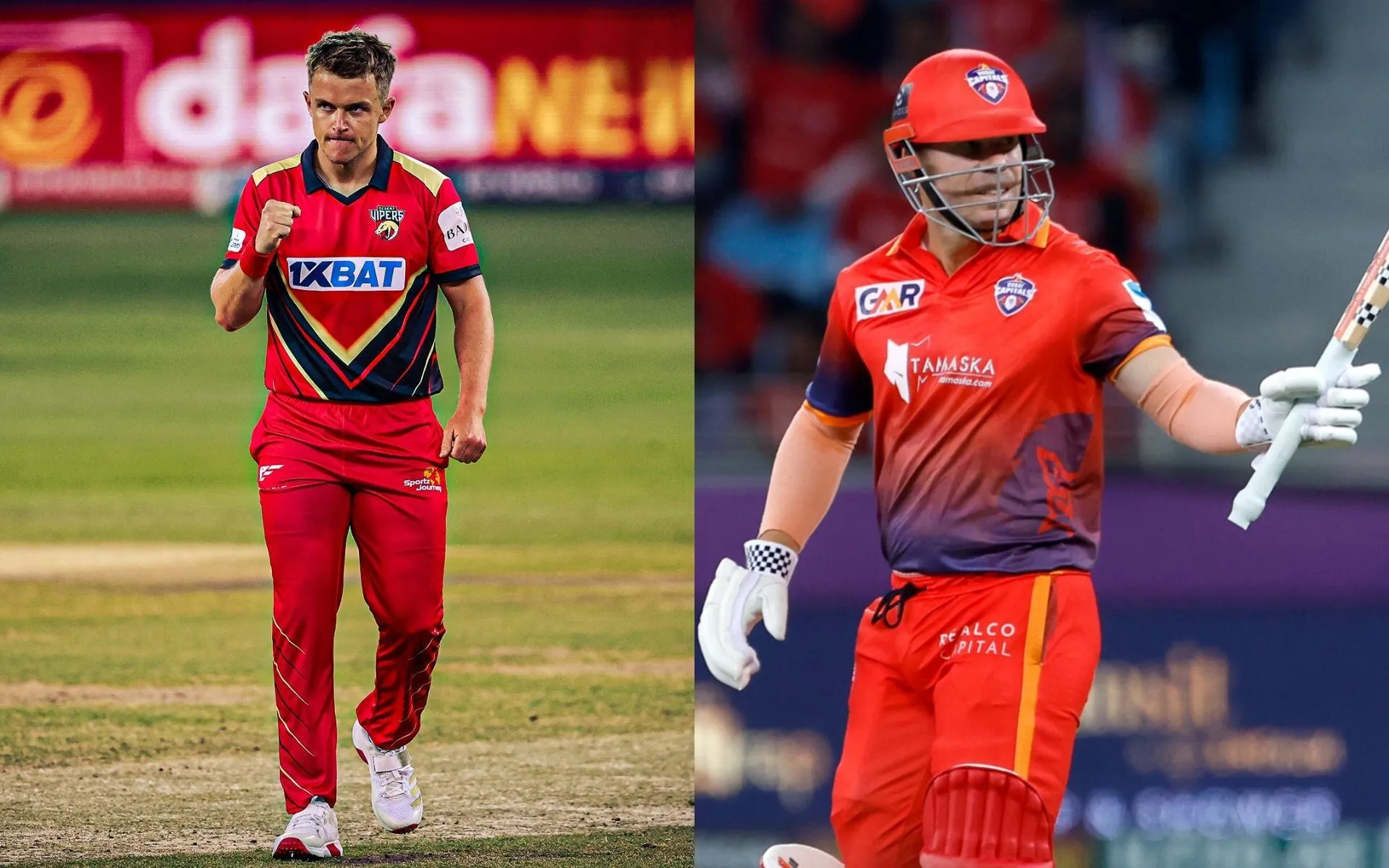 Sam Curran and David Warner (Source: @TheDesertVipers/X.com, @khelshel/X.com)