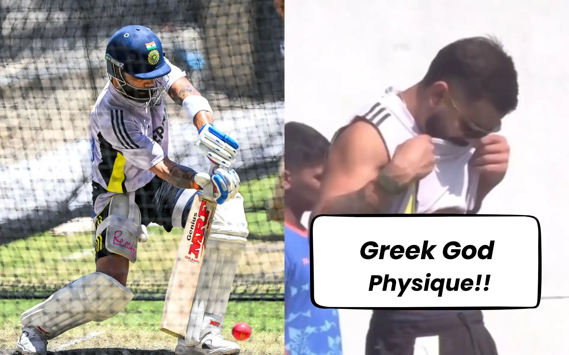 Virat Kohli checks out his abs during a net session [Source: @CriccrazyJohns/X.com]