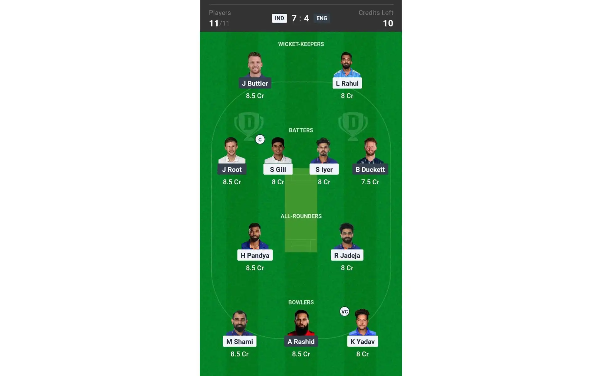 IND vs ENG, 1st ODI: Dream11 Team 1 [Source: @Dream11 App]