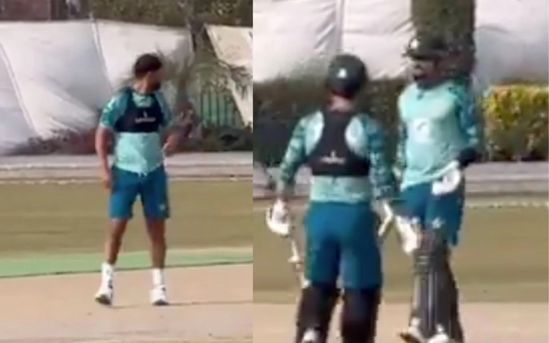 Rauf gives death stare to Babar [Source: @HassanAbbasian/X.com]