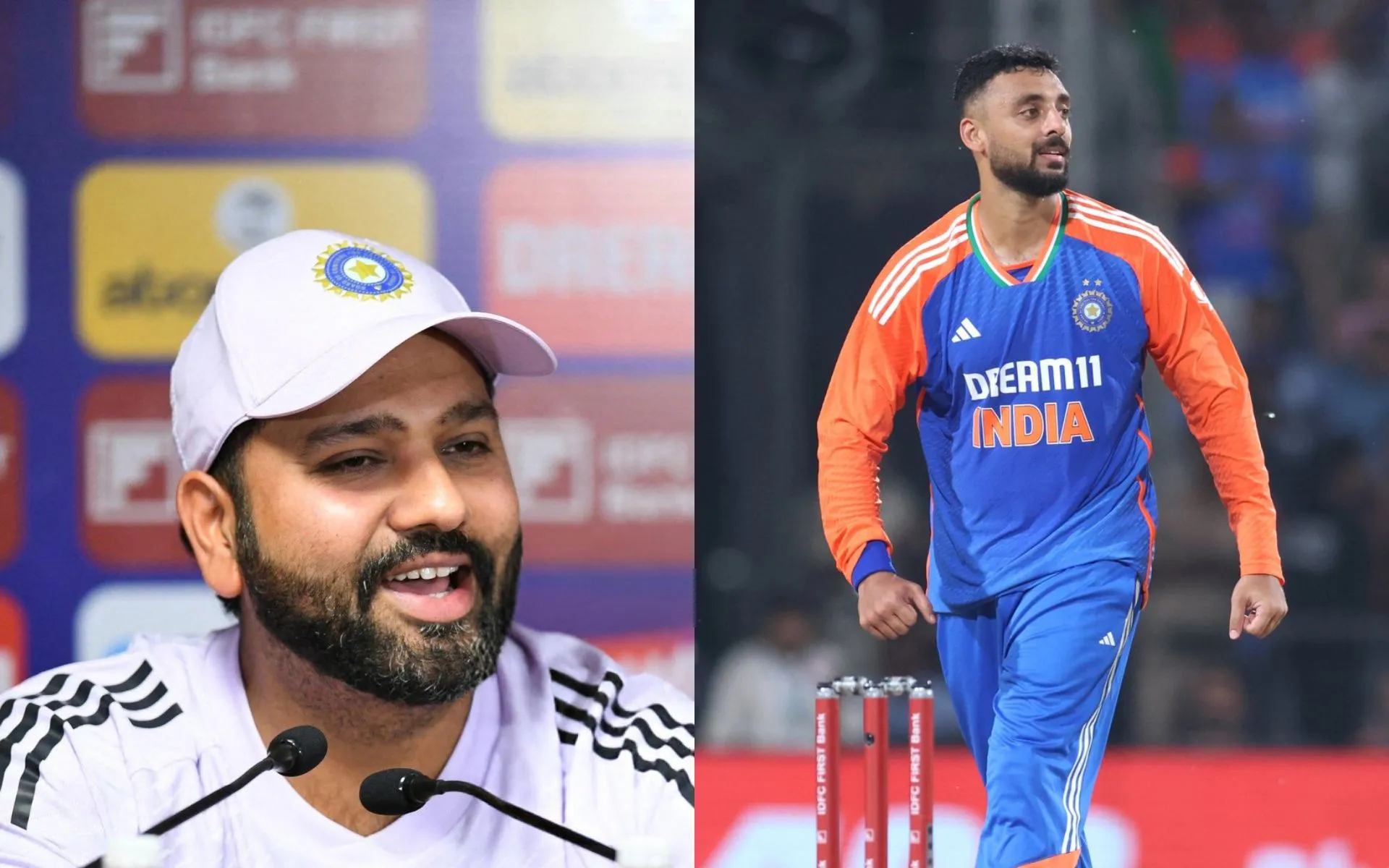 Rohit Sharma and Varun Chakravarthy (Source: @BCCI/X.com)