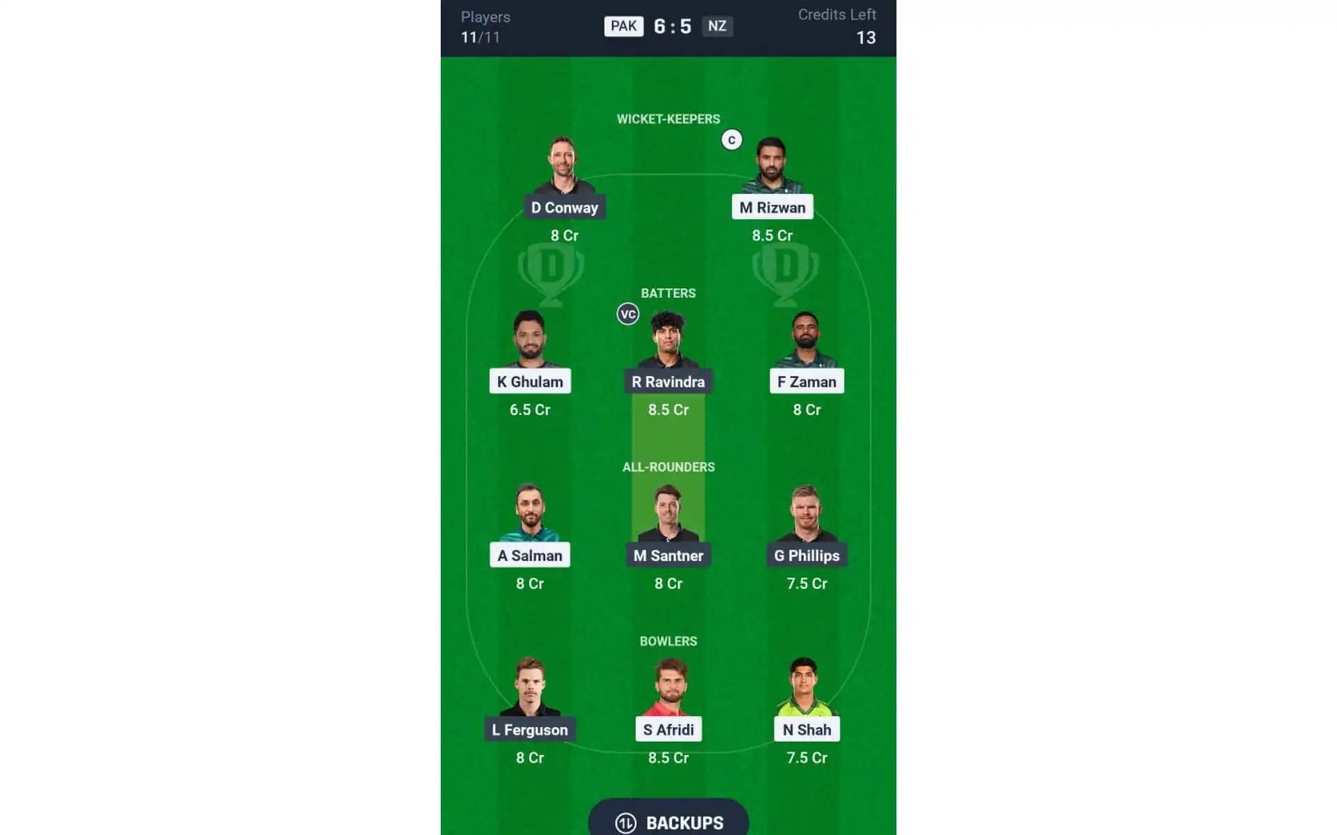 PAK vs NZ, 1st Match: Dream11 Team 1 [Source: @Dream11 App]