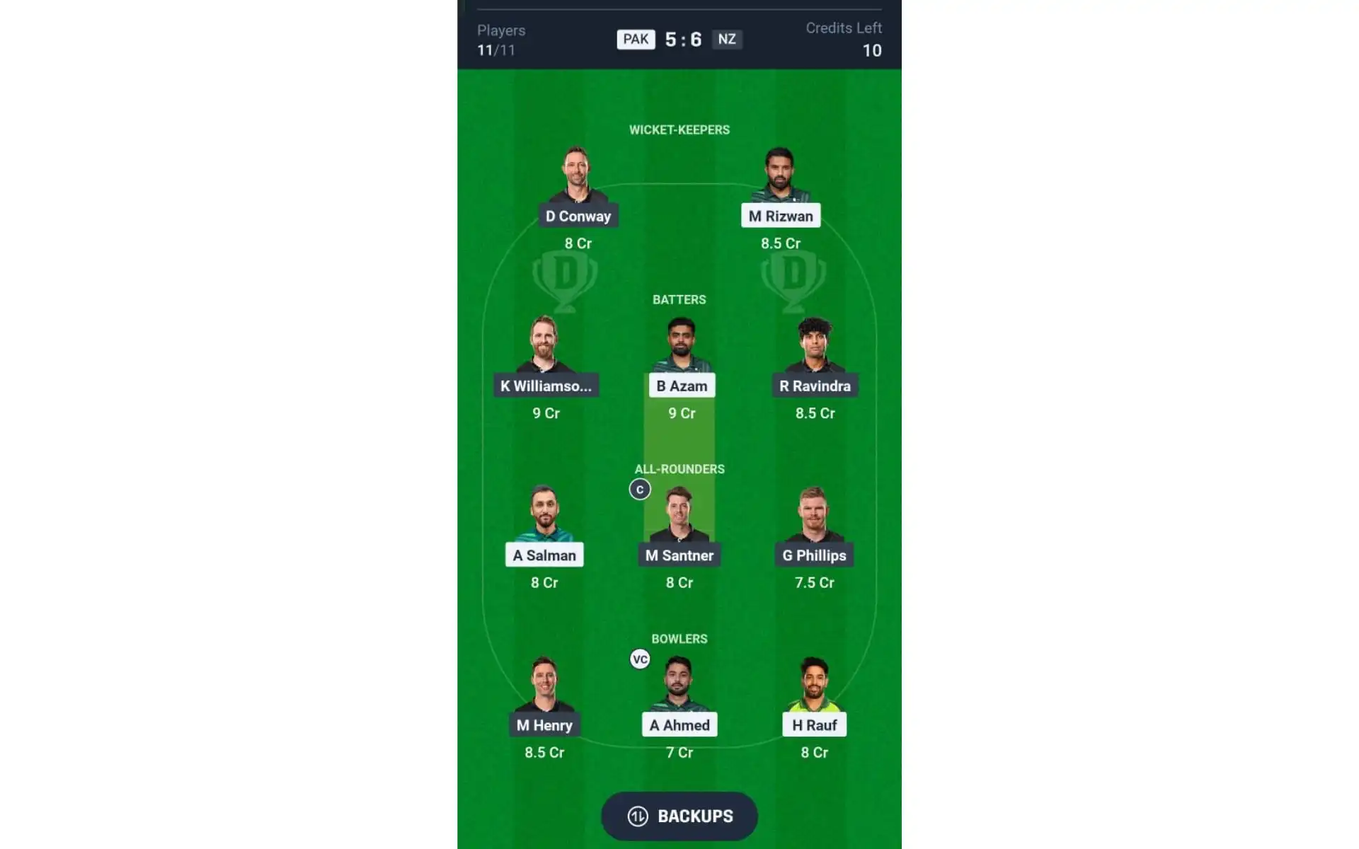 PAK vs NZ, 1st Match: Dream11 Team 2 [Source: @Dream11 App]