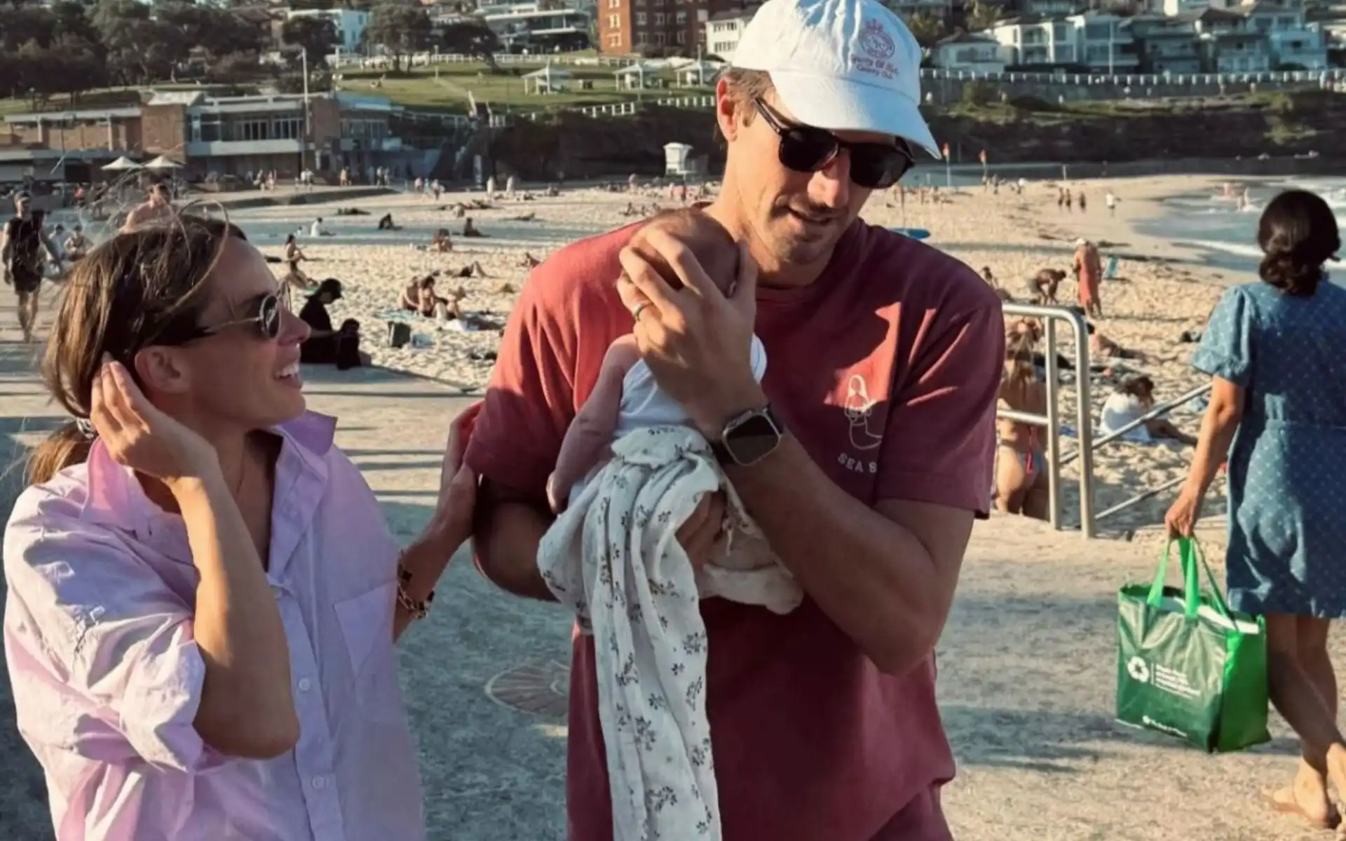 Pat Cummins with his wife and newborn baby [Source: @CricCrazyJohns/X.com]