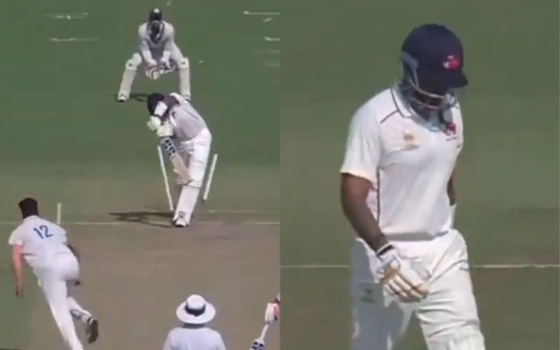 Suryakumar Yadav's bails were sent flying after Sumit Kumar bamboozled him with a jaffa [Source: @79off201/X.com]