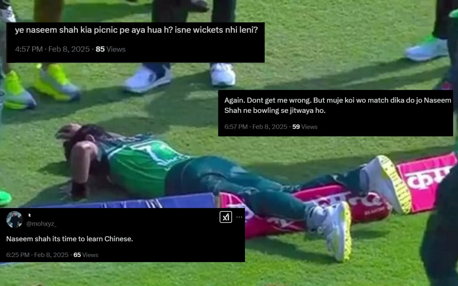 Fans Troll Naseem Shah After Horrible Bowling Display (Source: @cricketandstuff/x.com, @mohxyz/x.com, @SeedaBalla93/x.com, @Mussskey/x.com)