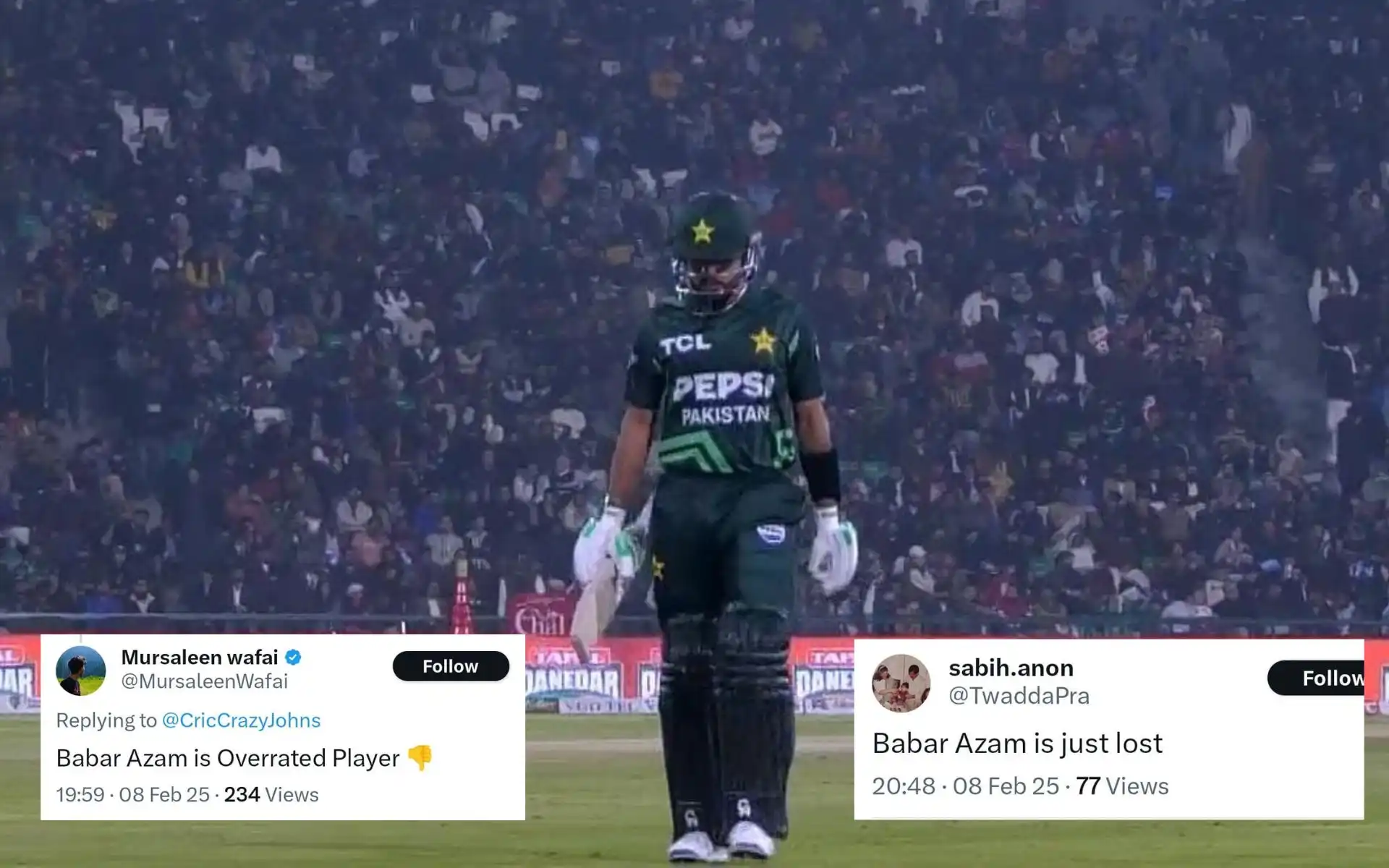 Babar Azam dismissed for 10 (23). [Source - Fancode/X.COM]