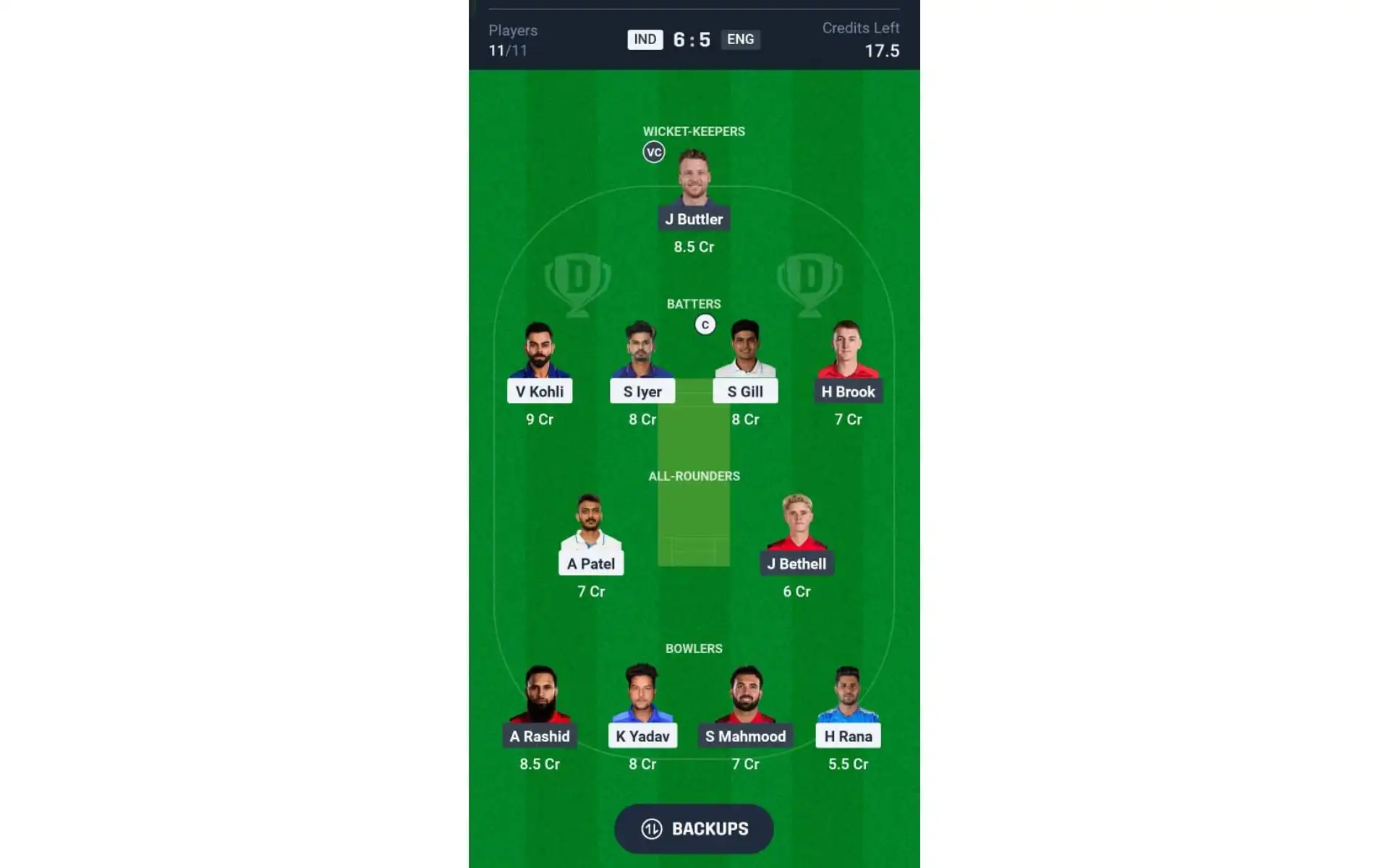 IND vs ENG, 2nd ODI: Dream11 Team 1 [Source: @Dream11 App]