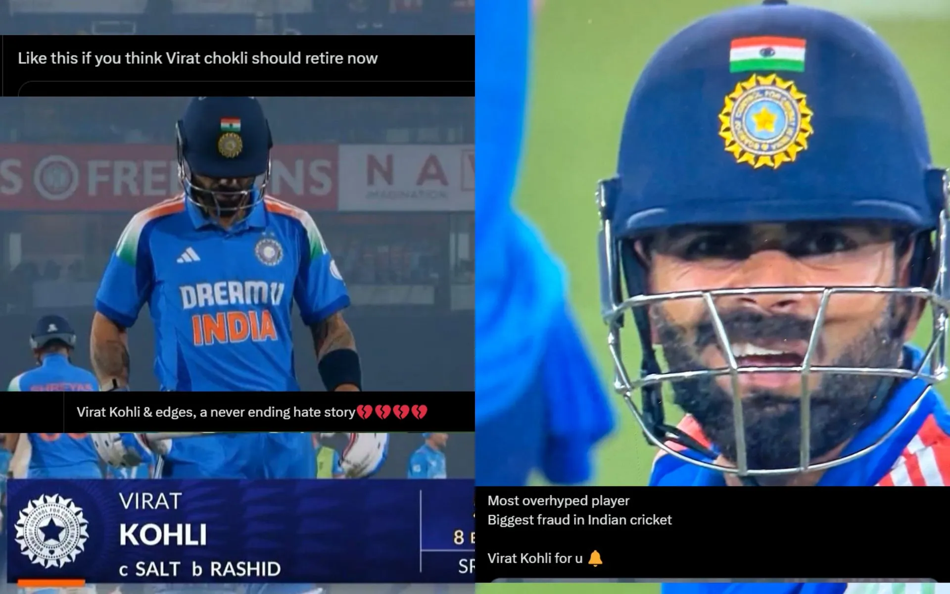 Twitter Reacted Harshly After Kohli's Dismissal (Source: @mufaddal_vohra/x.com, @BA56_MOB/x.com)