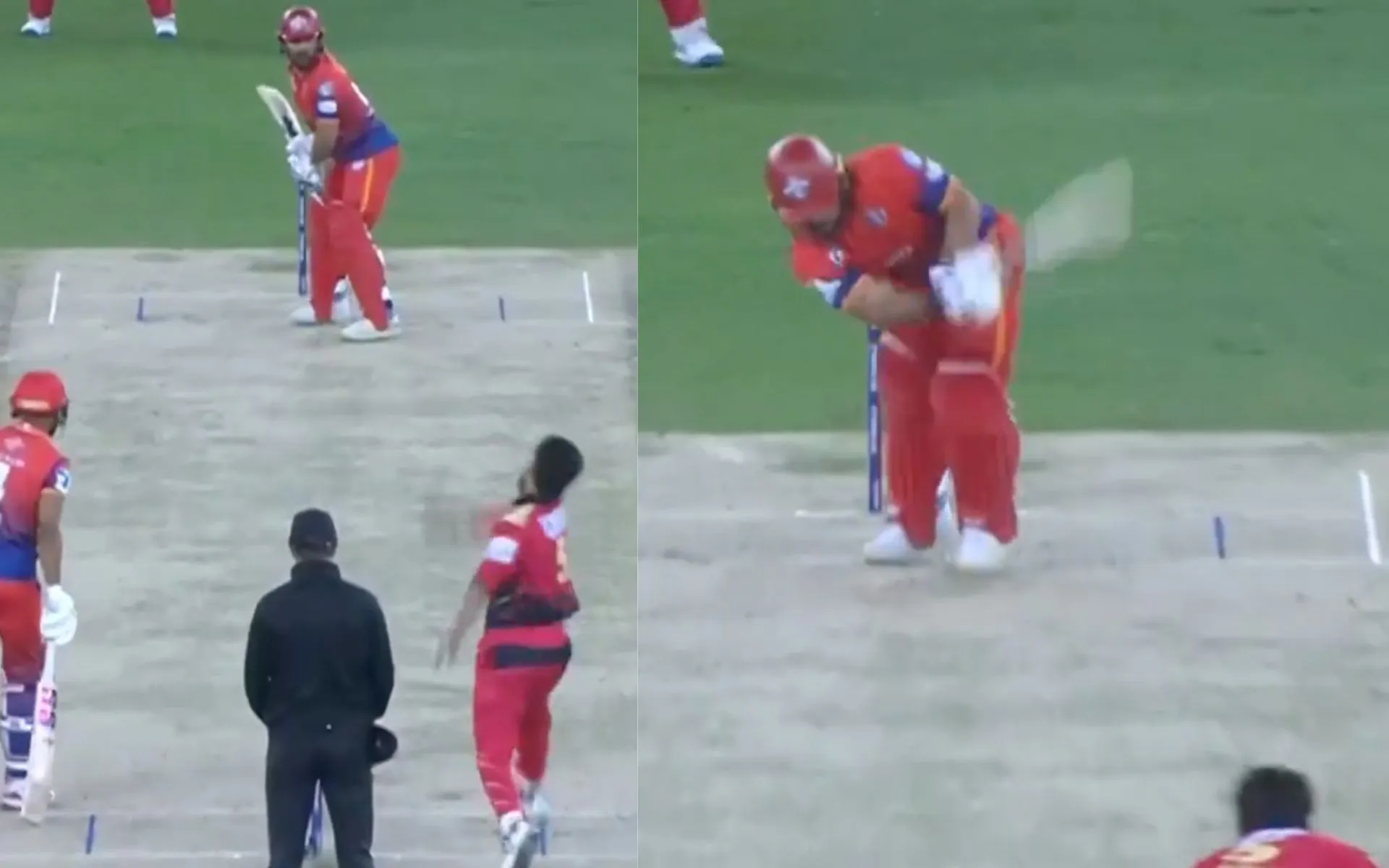 Amir delivers toe crushing yorker [Source: @ilt20onzee/X.com]
