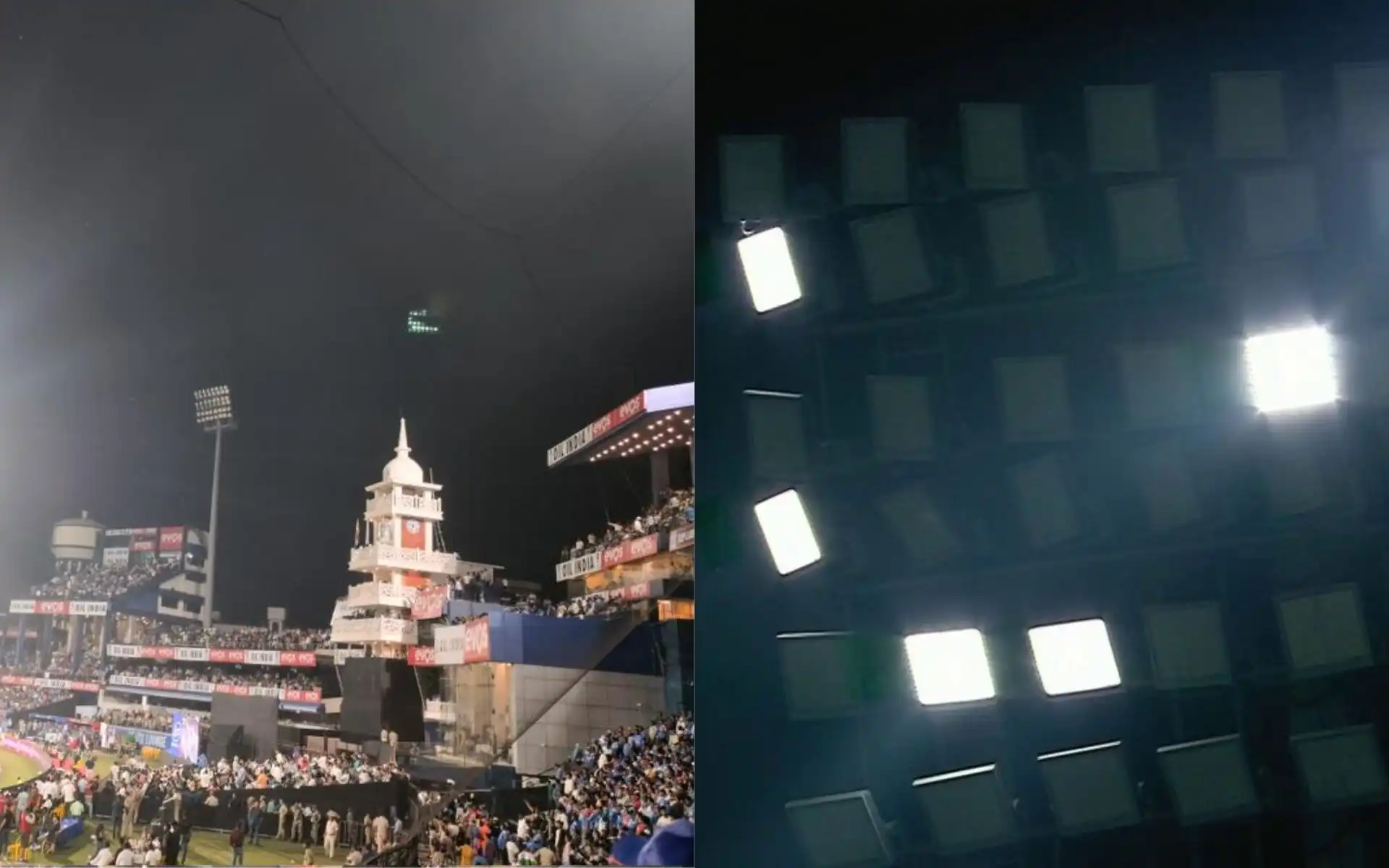 Barabati Stadium's floodlight towers malfunctioned during the match [Source: @sdevprasad/X.com]