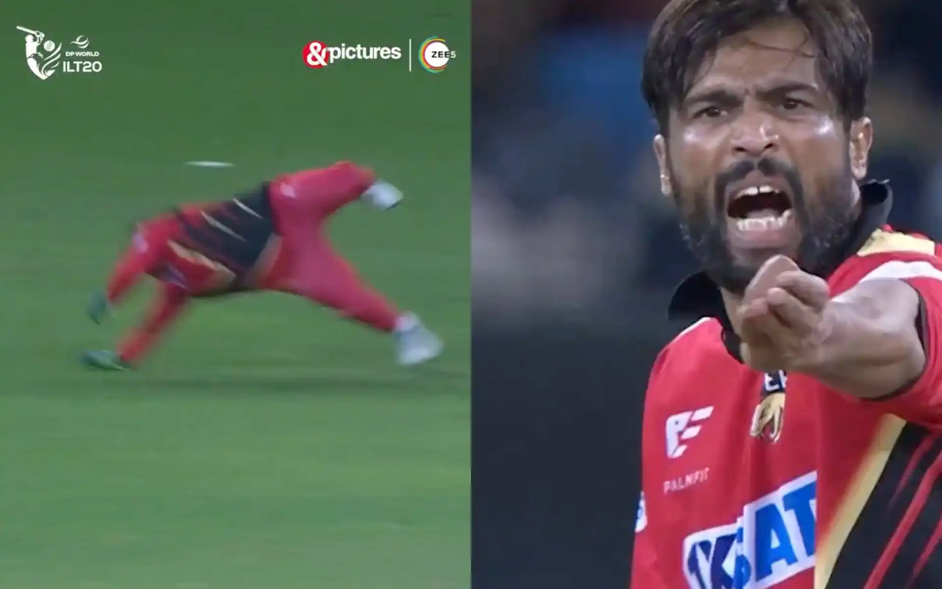 Amir's reaction on Azam's keeping effort [Source: @ilt20onzee/X]