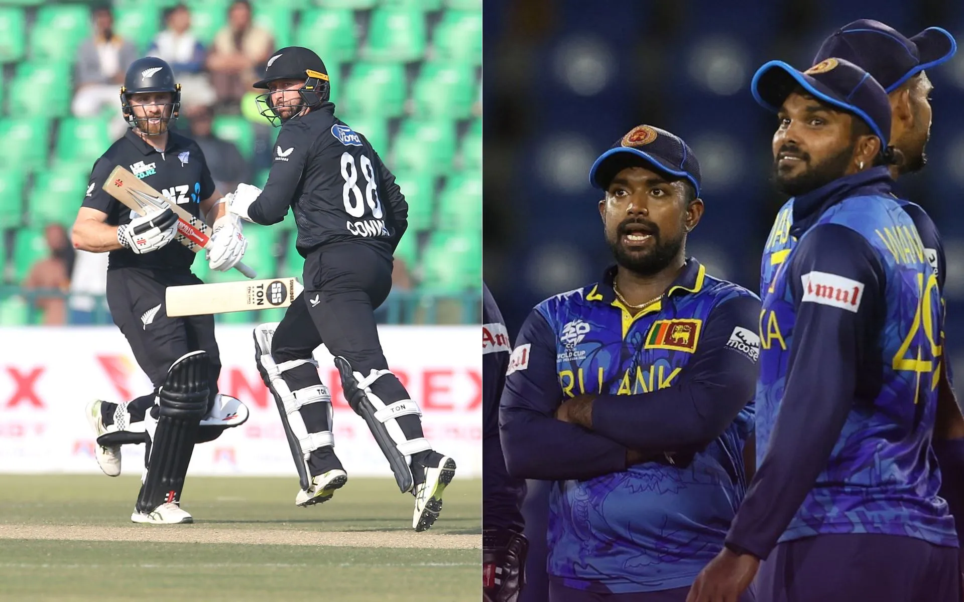 Kane Williamson and Sri Lankan team [Source: @BLACKCAPS, @ICC/x]