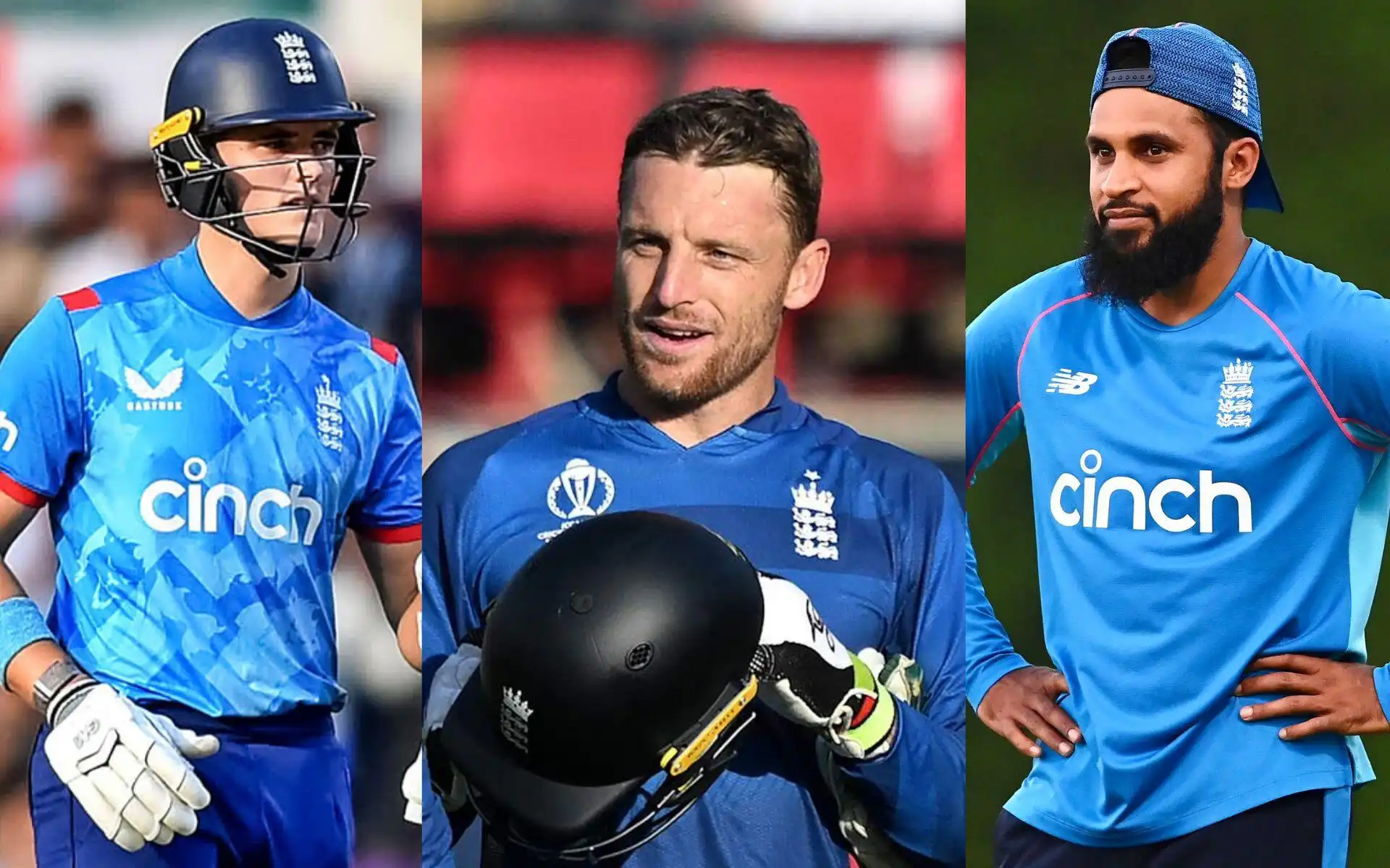 Jacob Bethell, Jos Buttler and Adil Rashid (Source: @ImTanujSingh/X.com, @paradiselostsk/X.com, @thecricart/X.com)