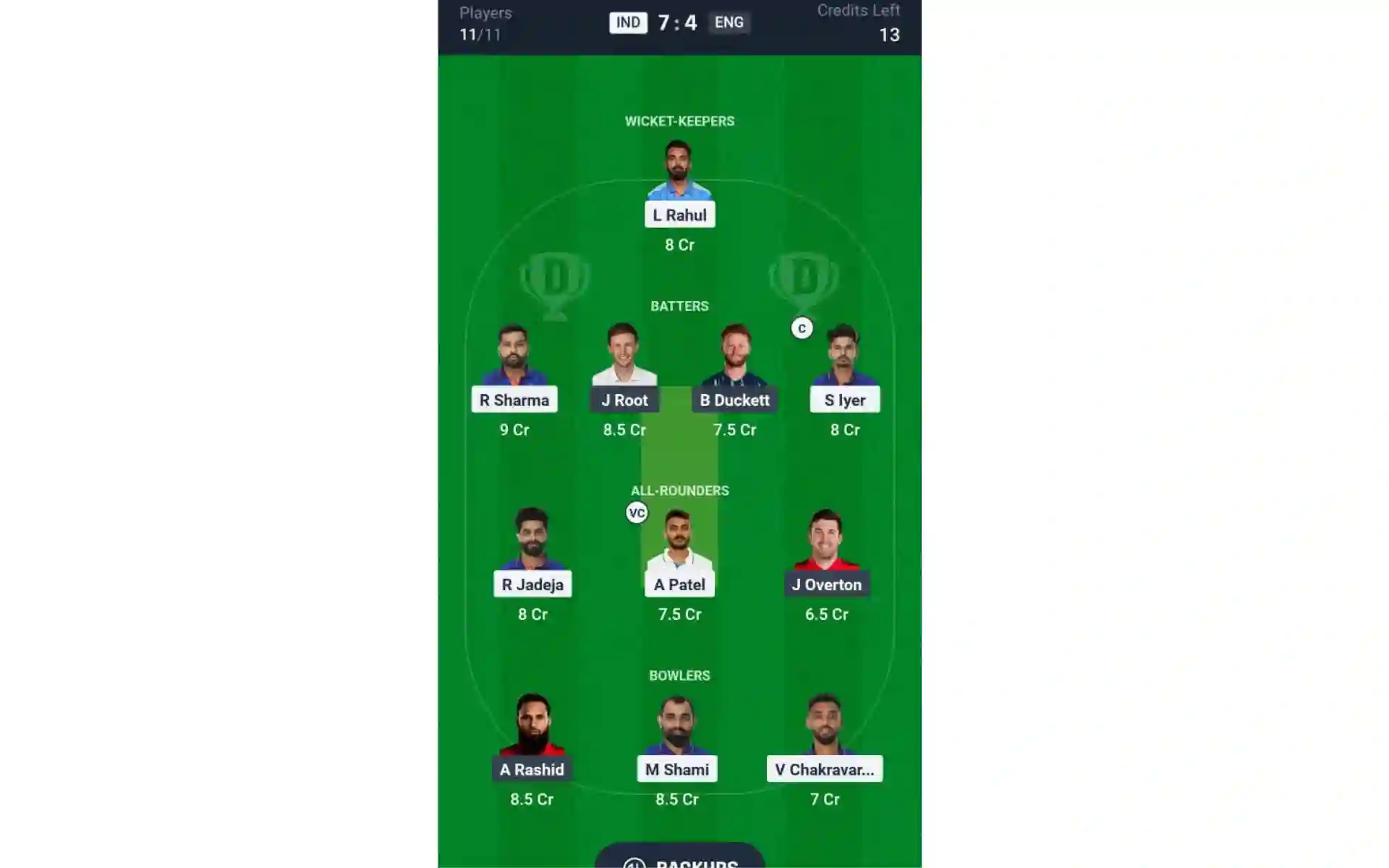 IND vs ENG, 3rd ODI: Dream11 Team 1 [Source: @Dream11 App]