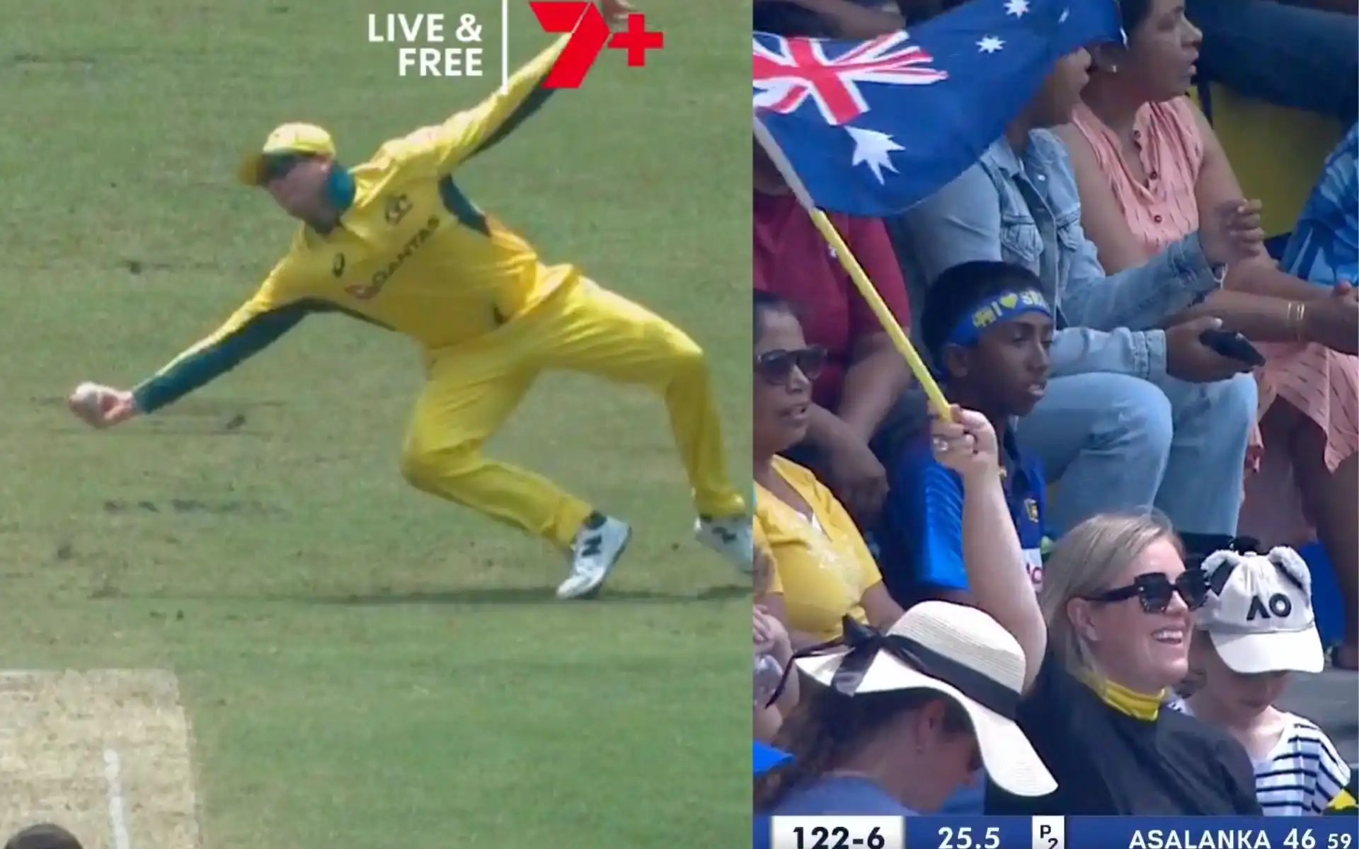 Steve Smith takes a stellar catch (Source:@7Cricket)