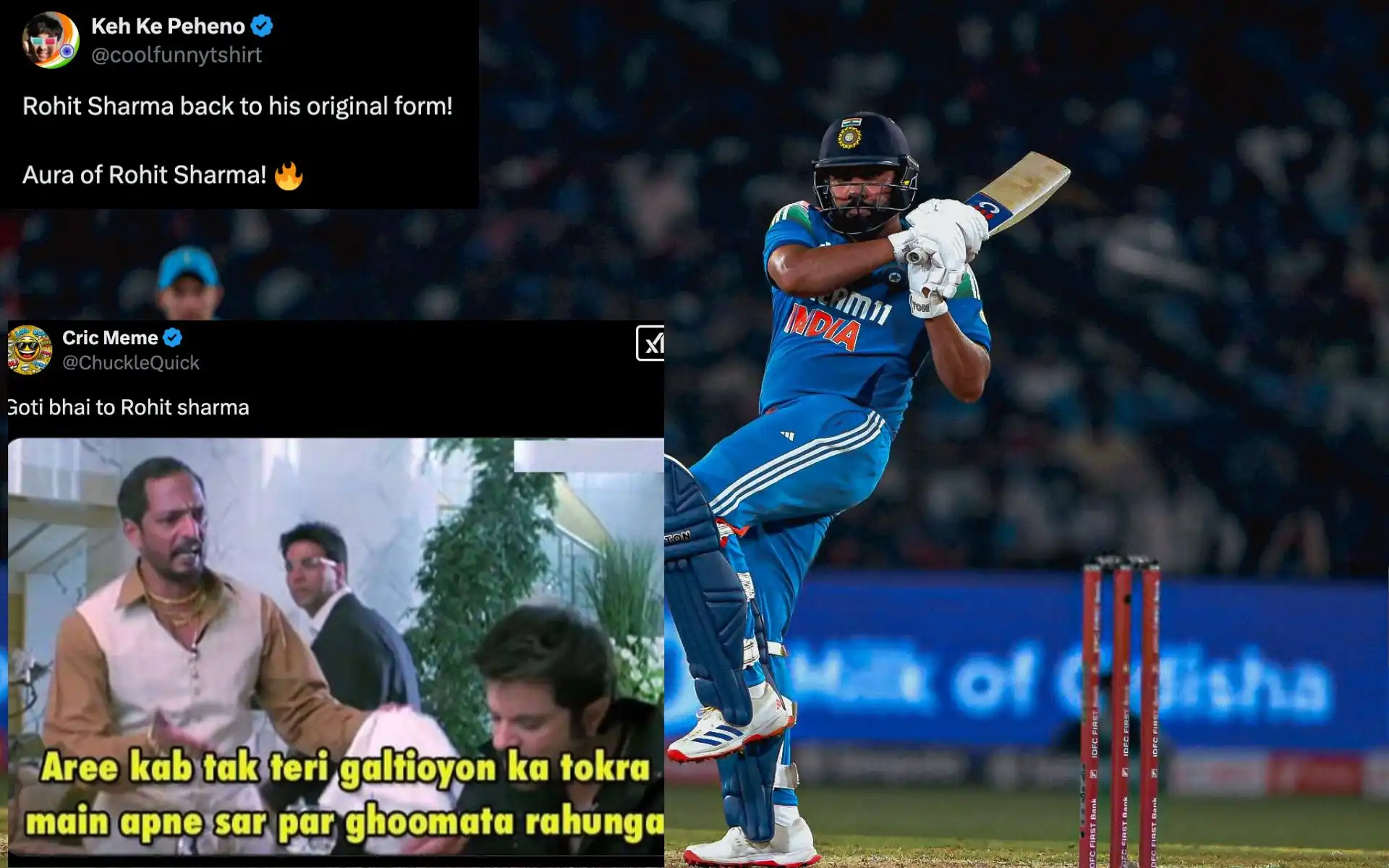 Rohit Sharma faces flak over cheap dismissal in 3rd ODI [Source: @drivexpull, @coolfunnytshirt, @ChuckleQuick/X.com]