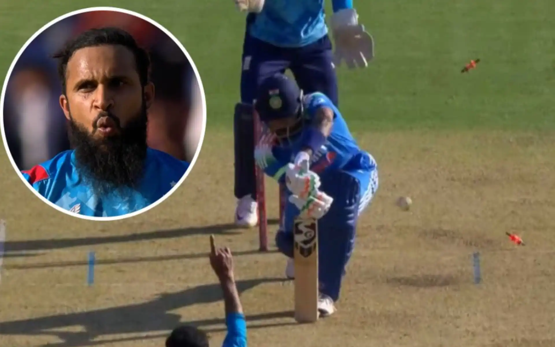 Adil Rashid traps Hardik Pandya (Source:@SATISHMISH78)