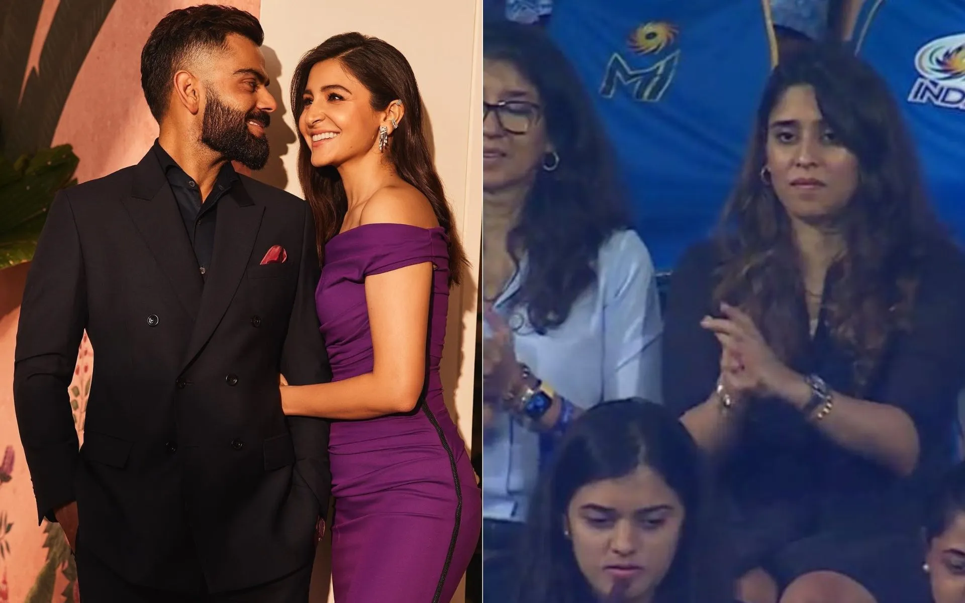 Virat Kohli with Anushka Sharma and Ritika Sajdeh [Source: @mufaddal_vohra/x]