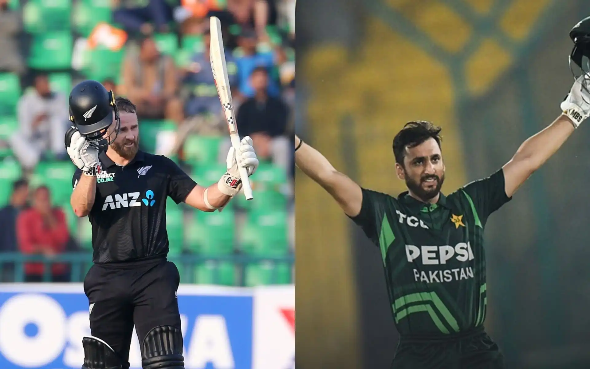 Kane Williamson and Salman Agha (Source: @RoshanSriram123/X.com, @TheRealPCB/X.com)