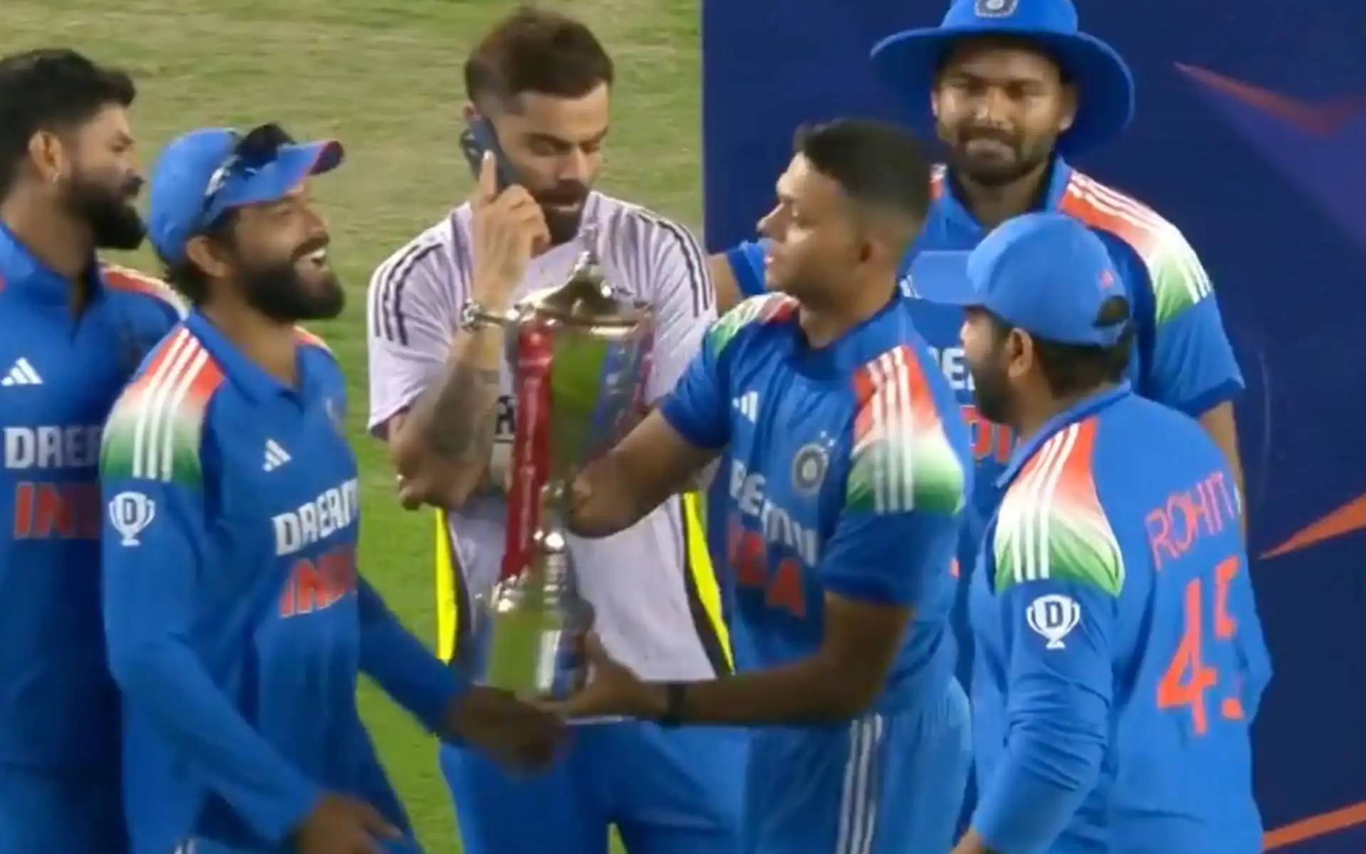 Virat Kohli spotted talking on the phone (Source:@BCCI)