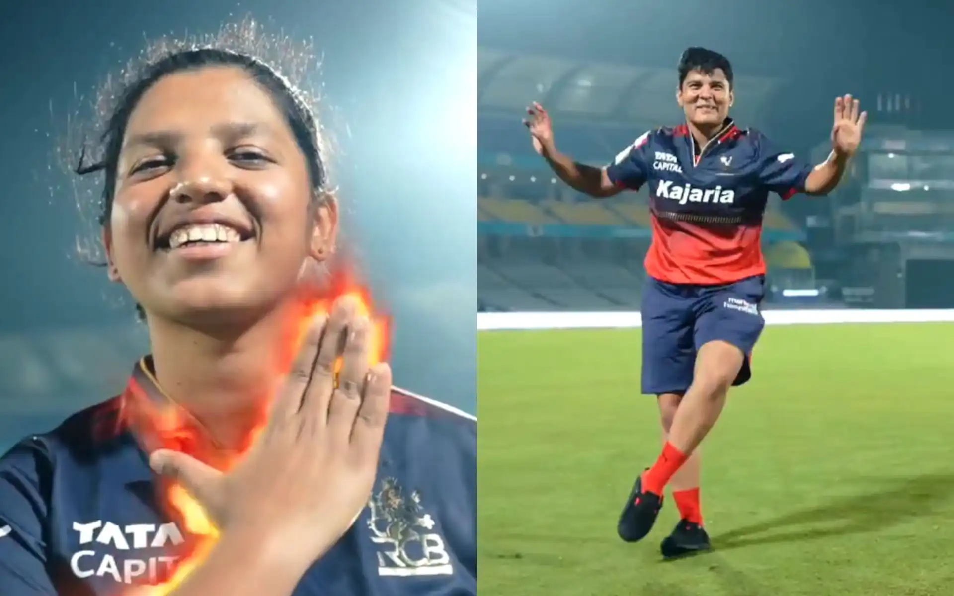Richa Ghosh and Kanika Ahuja celebrating RCB's win against Gujarat Giants [Source: @RCBTweets/X.com]