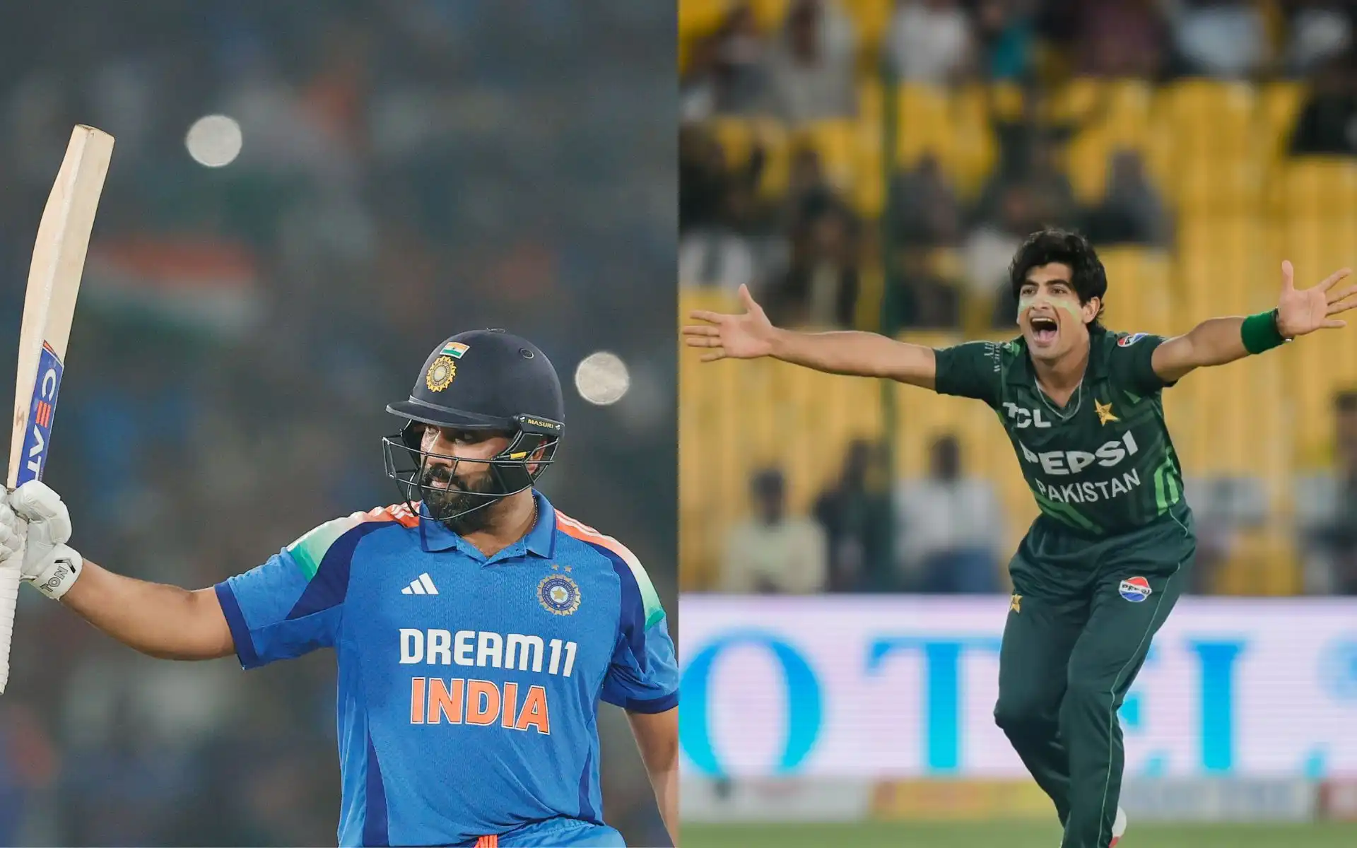 Rohit Sharma and Naseem Shah (Source: @BCCI/X.com, @TheRealPCB/X.com)