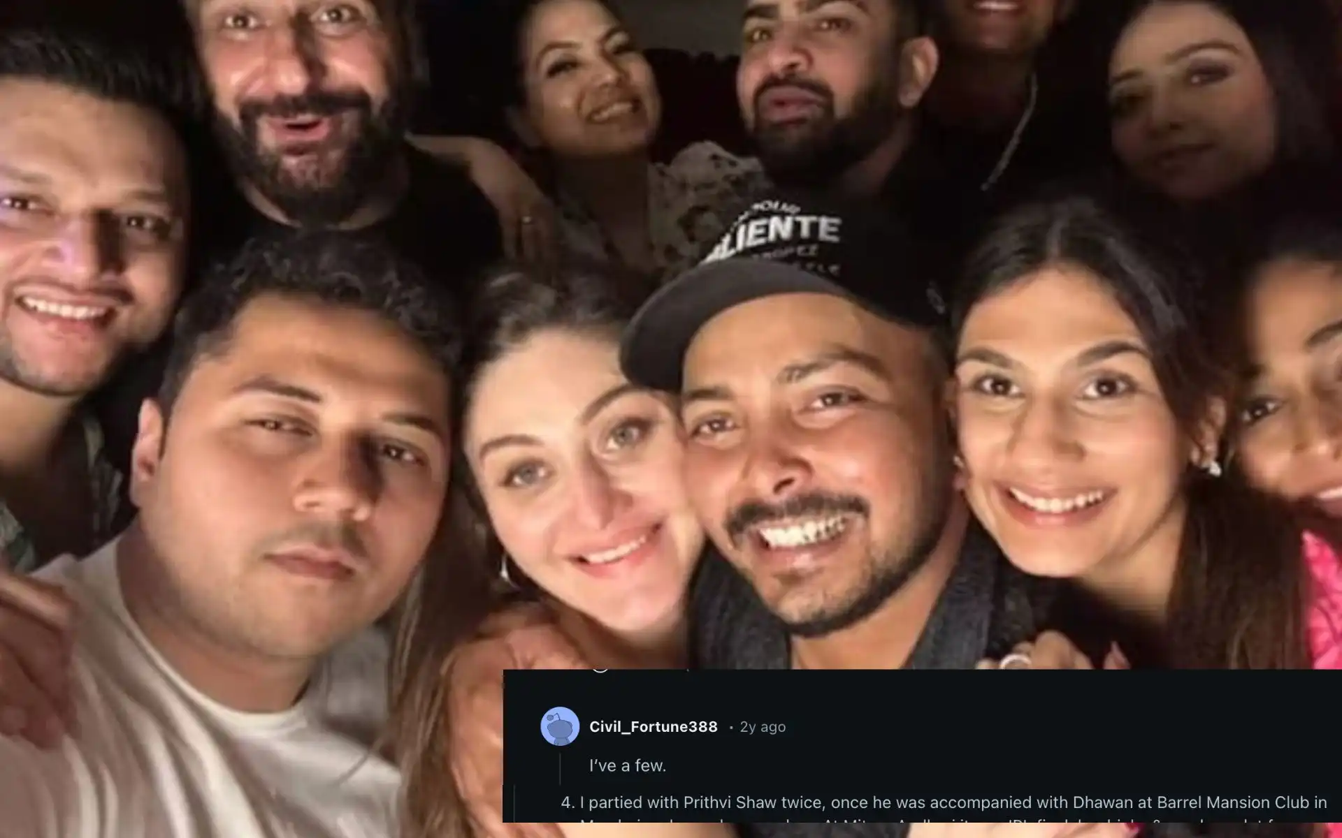 A picture of Prithvi Shaw partying with Shefali Jariwala, her husband and friends (Source:@Cric_Uneeb/X.com)