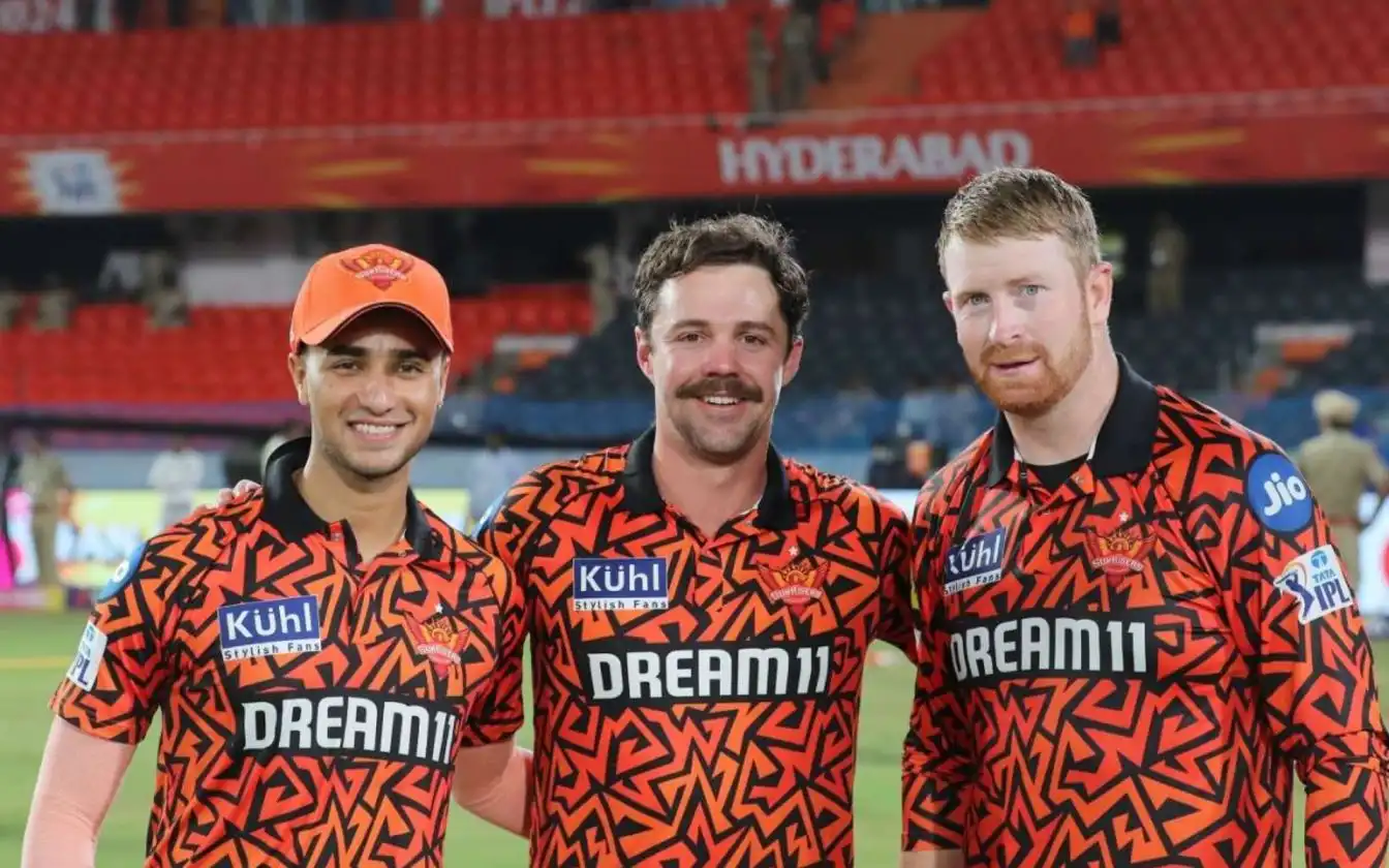 Abhishek Sharma, Travis Head and Heinrich Klaasen [Source: @DindaAcademy/X.com]