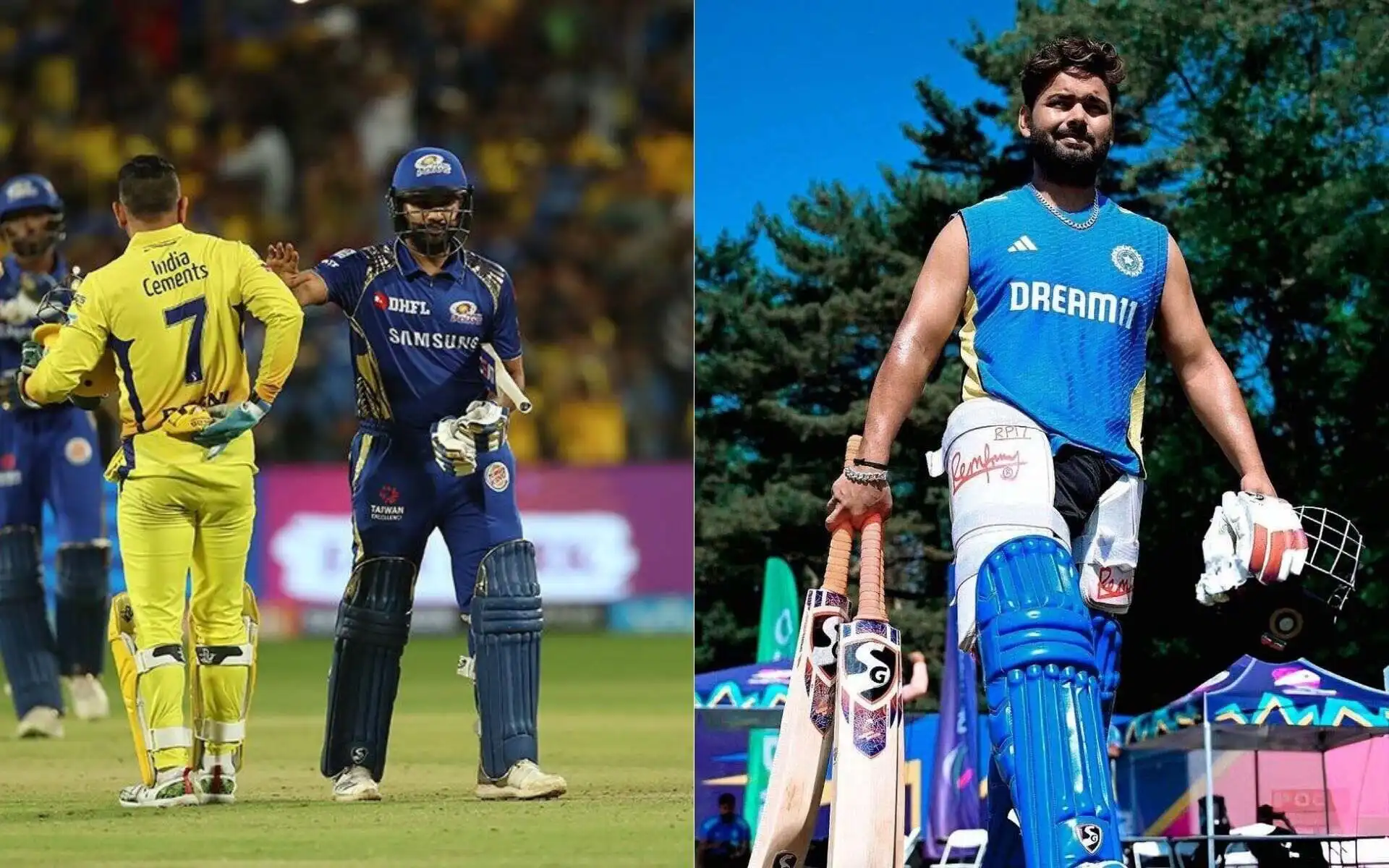 MS Dhoni with Rohit Sharma, and Rishabh Pant [Source: @CricCrazyJohns, @riseup_pant17/x]