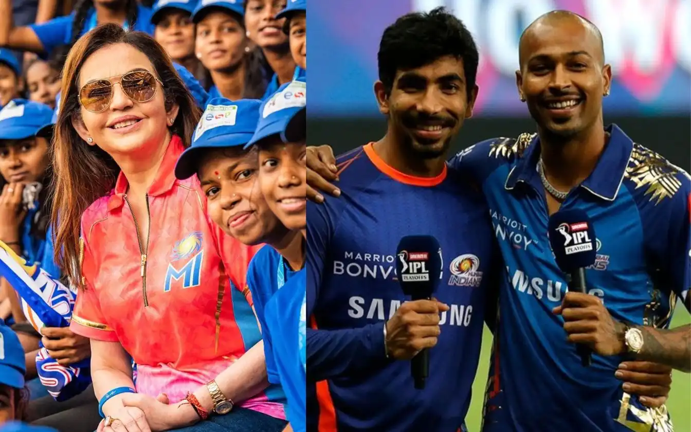 Nita Ambani, Jasprit Bumrah and Hardik Pandya [Source: @IamTanujSingh, @mipaltan/X.com]