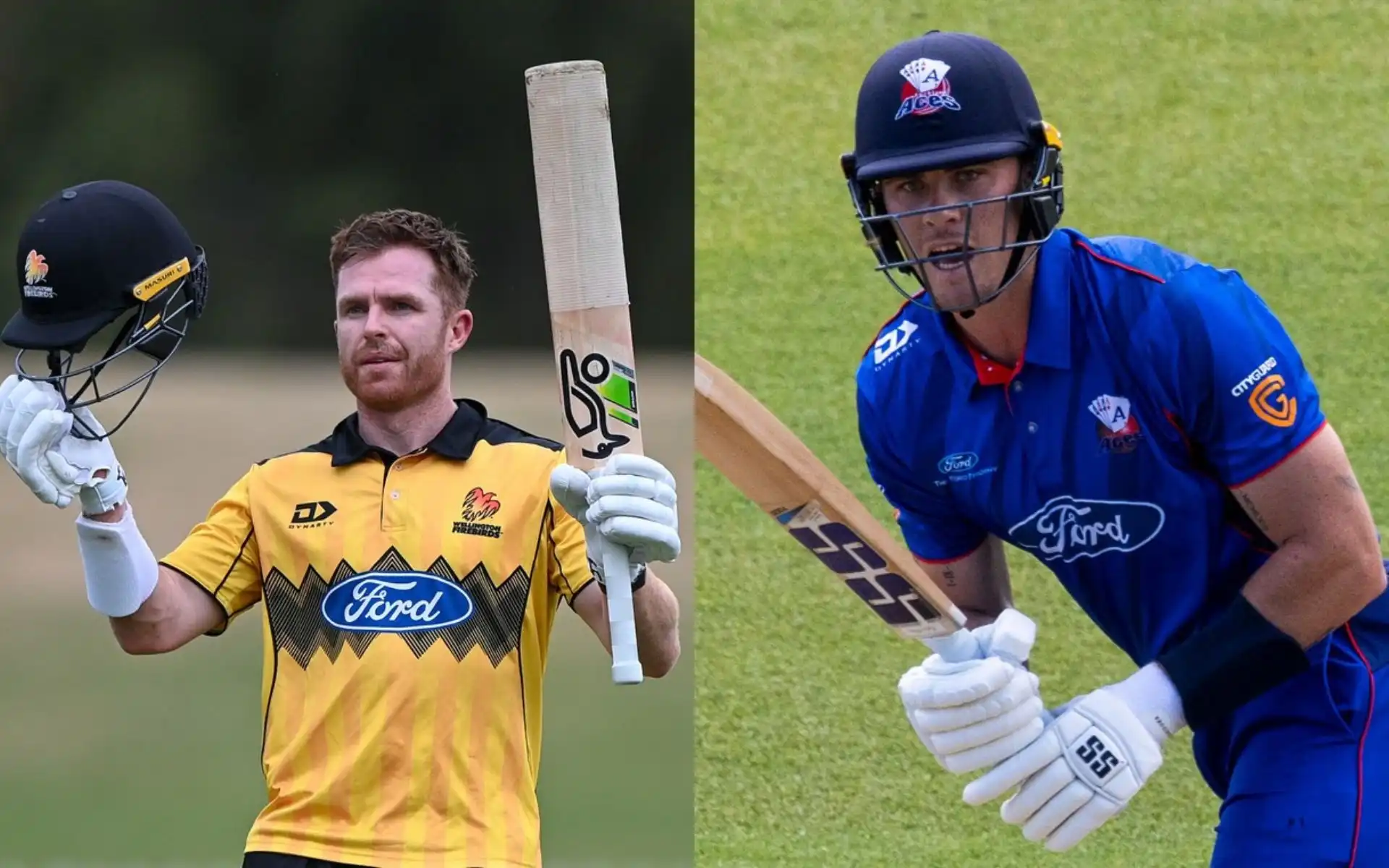 Nick Kelly and Finn Allen (Source: @cricketwgtninc/X.com, @aucklandcricket/X.com)