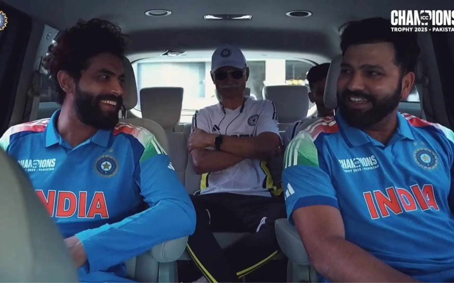Rohit Sharma brags in front of Ravindra Jadeja [Source: BCCI/X.com]
