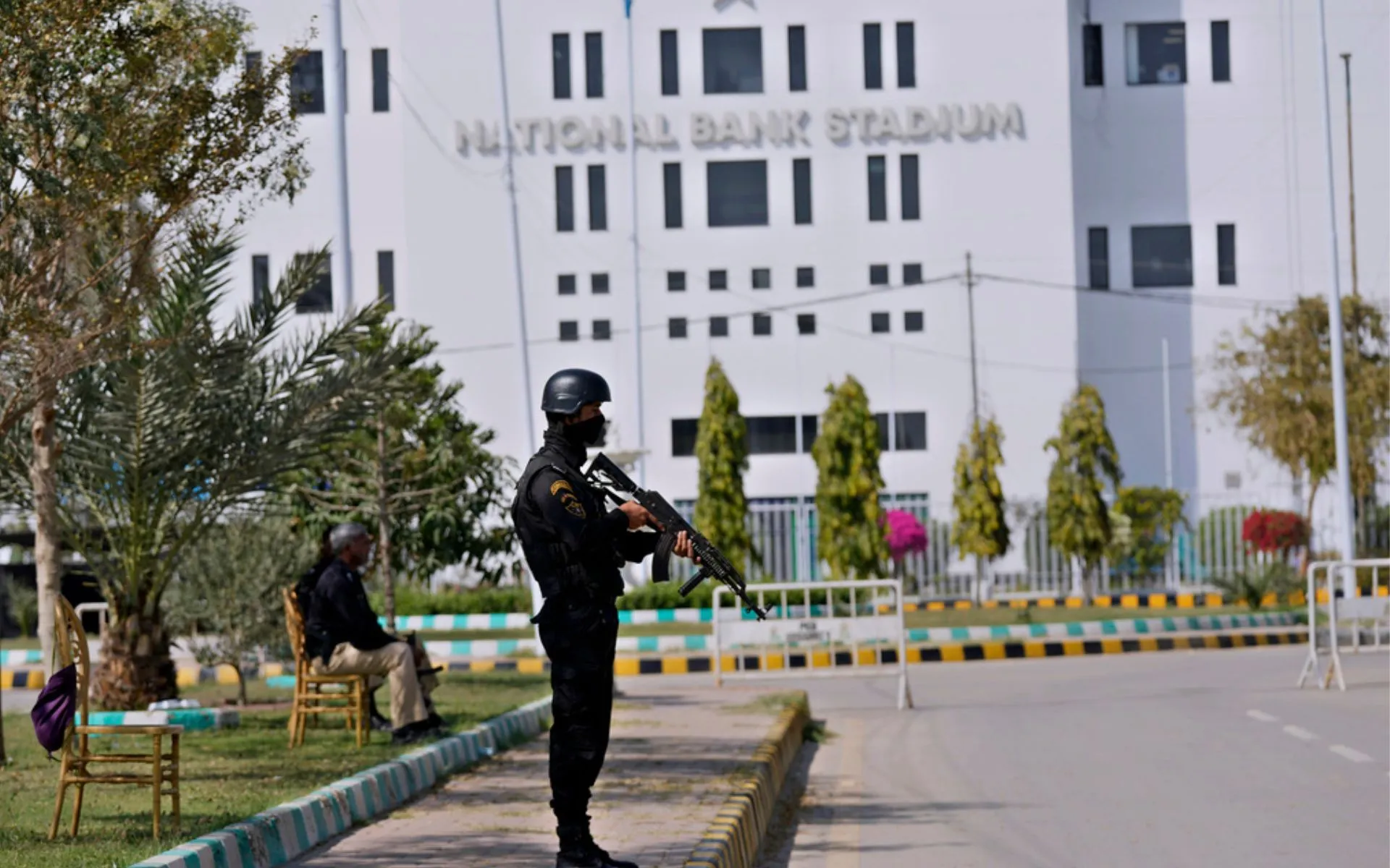 Police deployed outside stadiums [Source: AP Photo]
