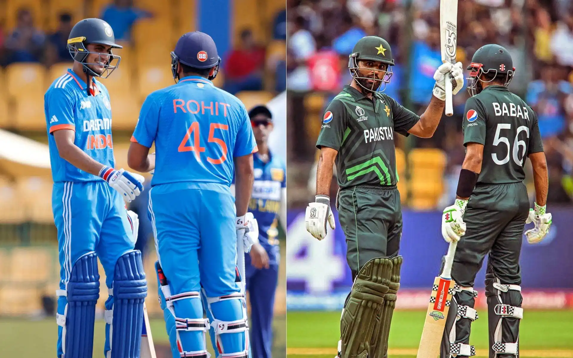 Rohit Sharma-Shubman Gill & Fakhar Zaman-Babar Azam [Source: @BCCI, @uroojjawed12/x.com]