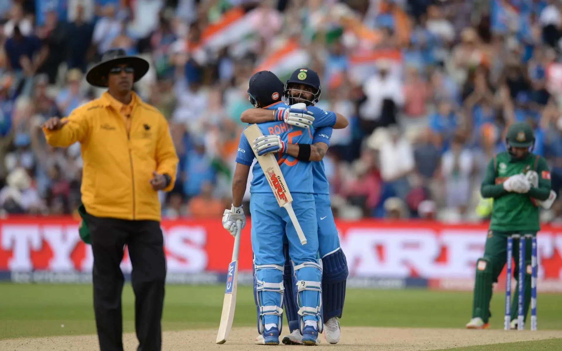 Rohit Sharma and Virat Kohli after hitting the winning runs [Source: championstrophy2025.com]