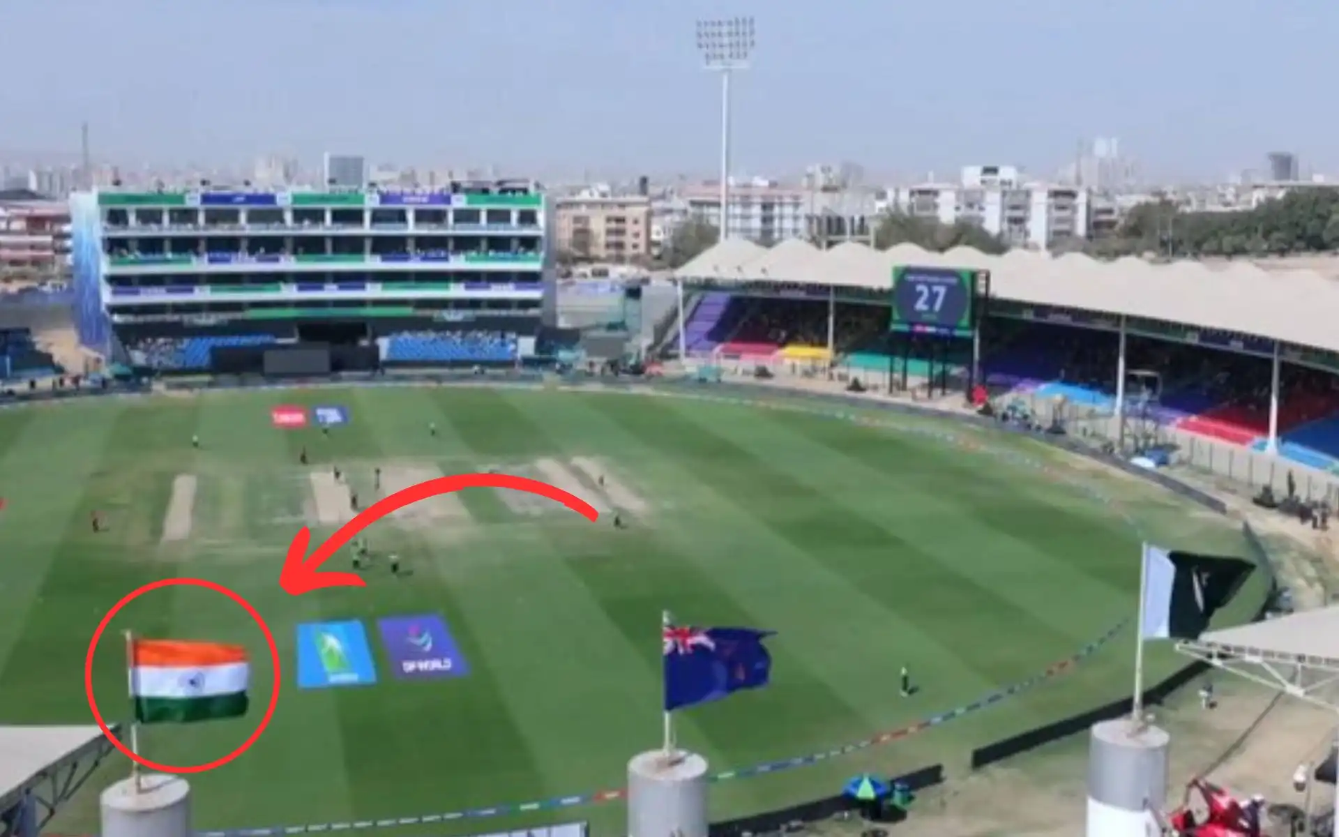 Indian flag at the Karachi Stadium [Source: @CricCrazyJohns/X.com]