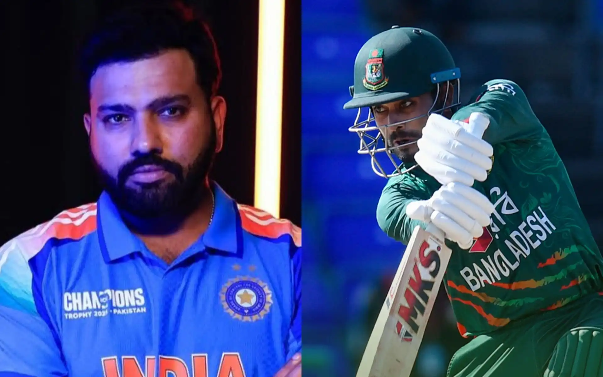 Rohit Sharma and Mehidy Hasan Miraz [Source: @BCCI, @BCBtigers/X.com]