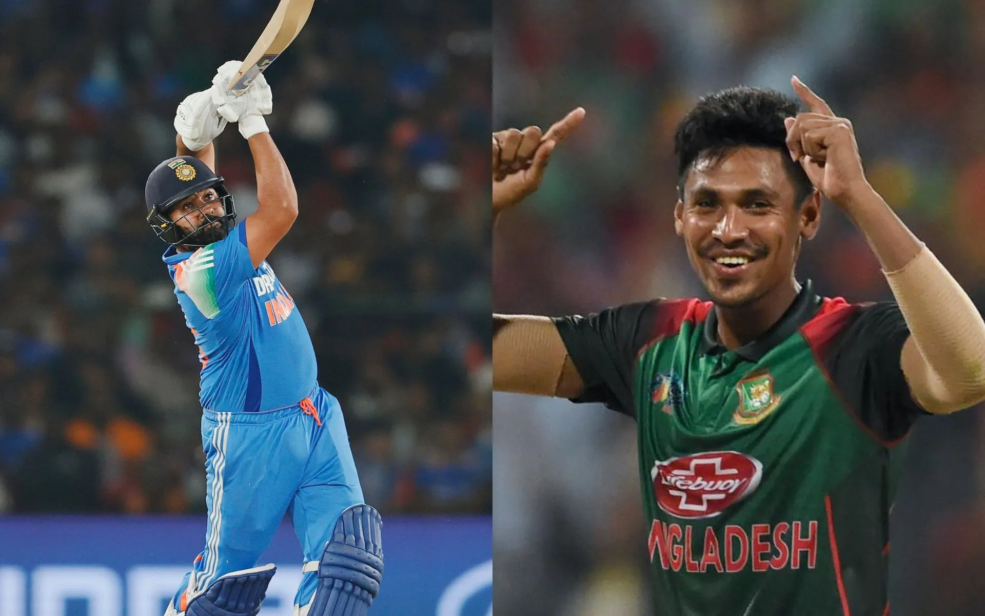 Rohit Sharma and Mustafizur Rahman [Source: @Cricobserver21, @ICC/x.com]