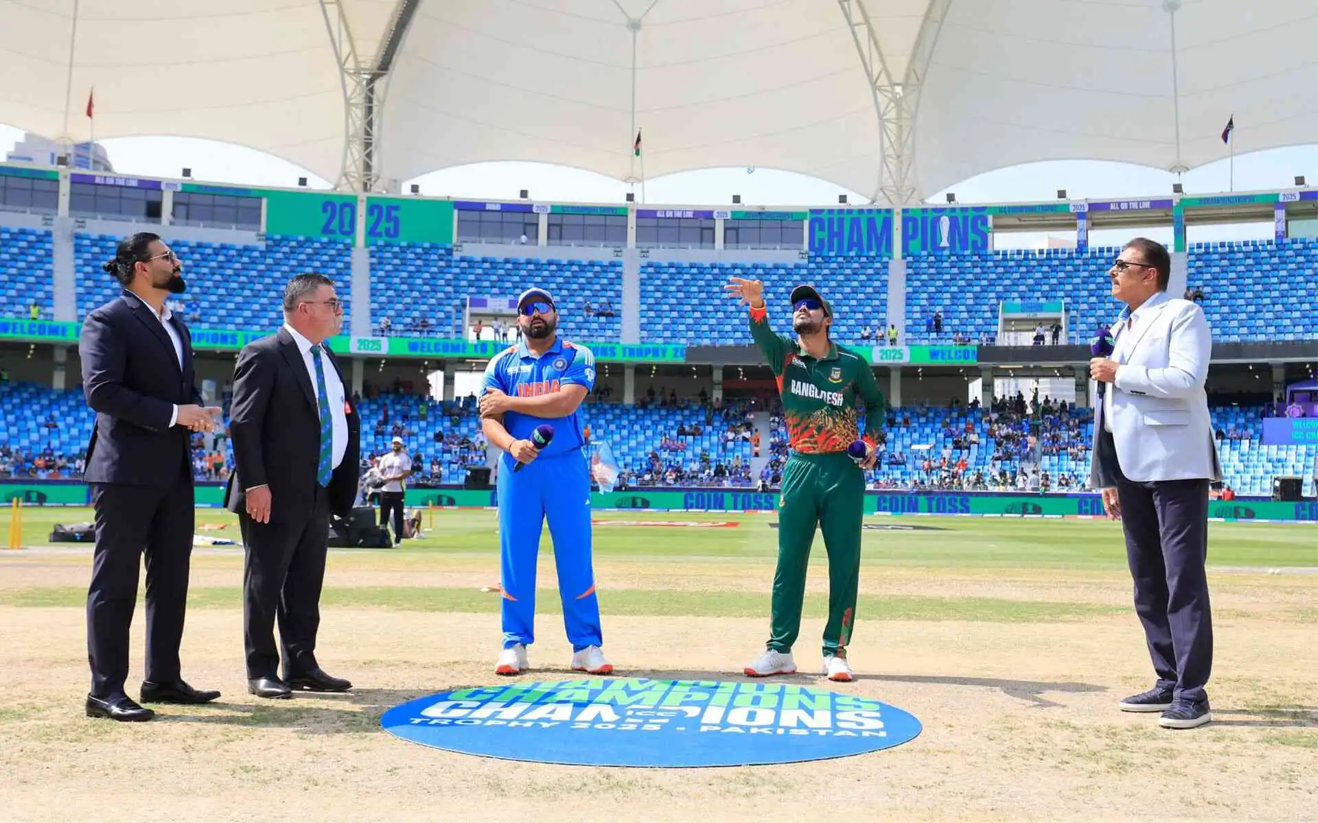 India and Bangladesh captains at toss (Source:@sush_3006/X.com)